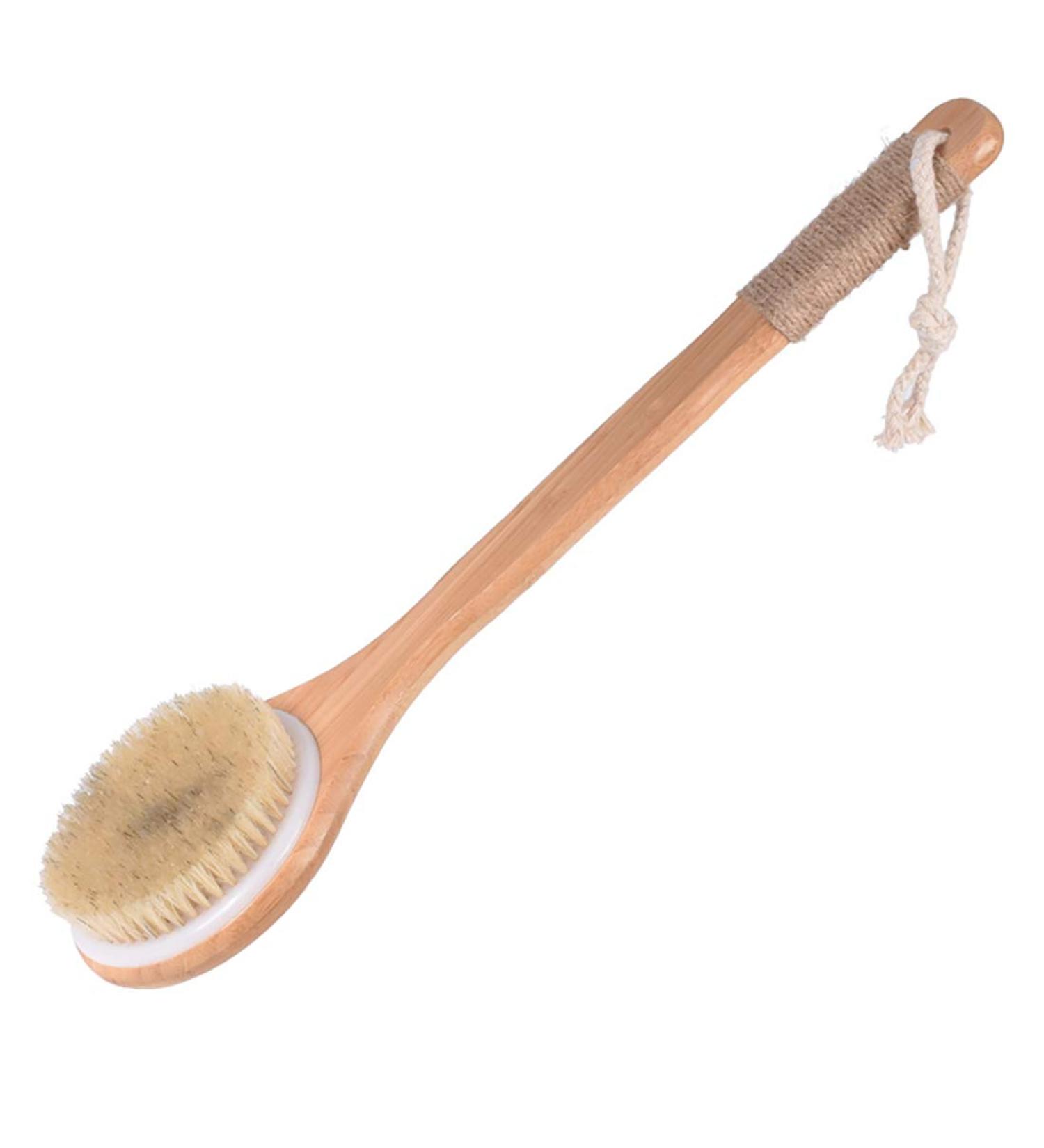 LissomPlume Soft Bristle Bath Body Brush with Bamboo Handle - Anti-Slip Shower Back Scrubber for Men and Women - Natural Color - Buy Online on GoSupps.com