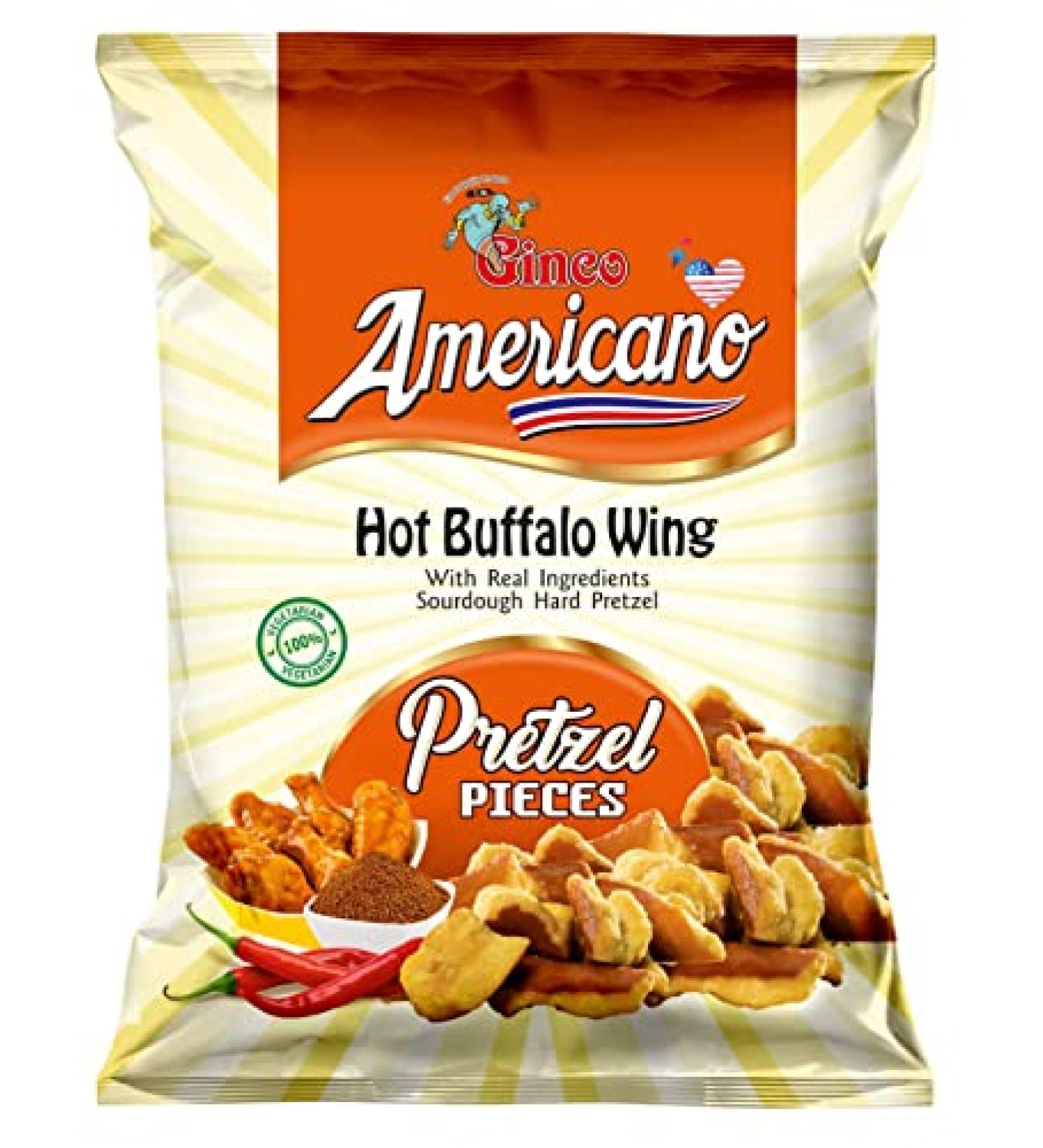 Americano Hot Buffalo Wing Pretzel Pieces 10 x 100g | Bite Size Mouthwatering Pretzel Pieces | Delicious and Crispy Vegetarian Snacks | Ready to Eat Snacks
