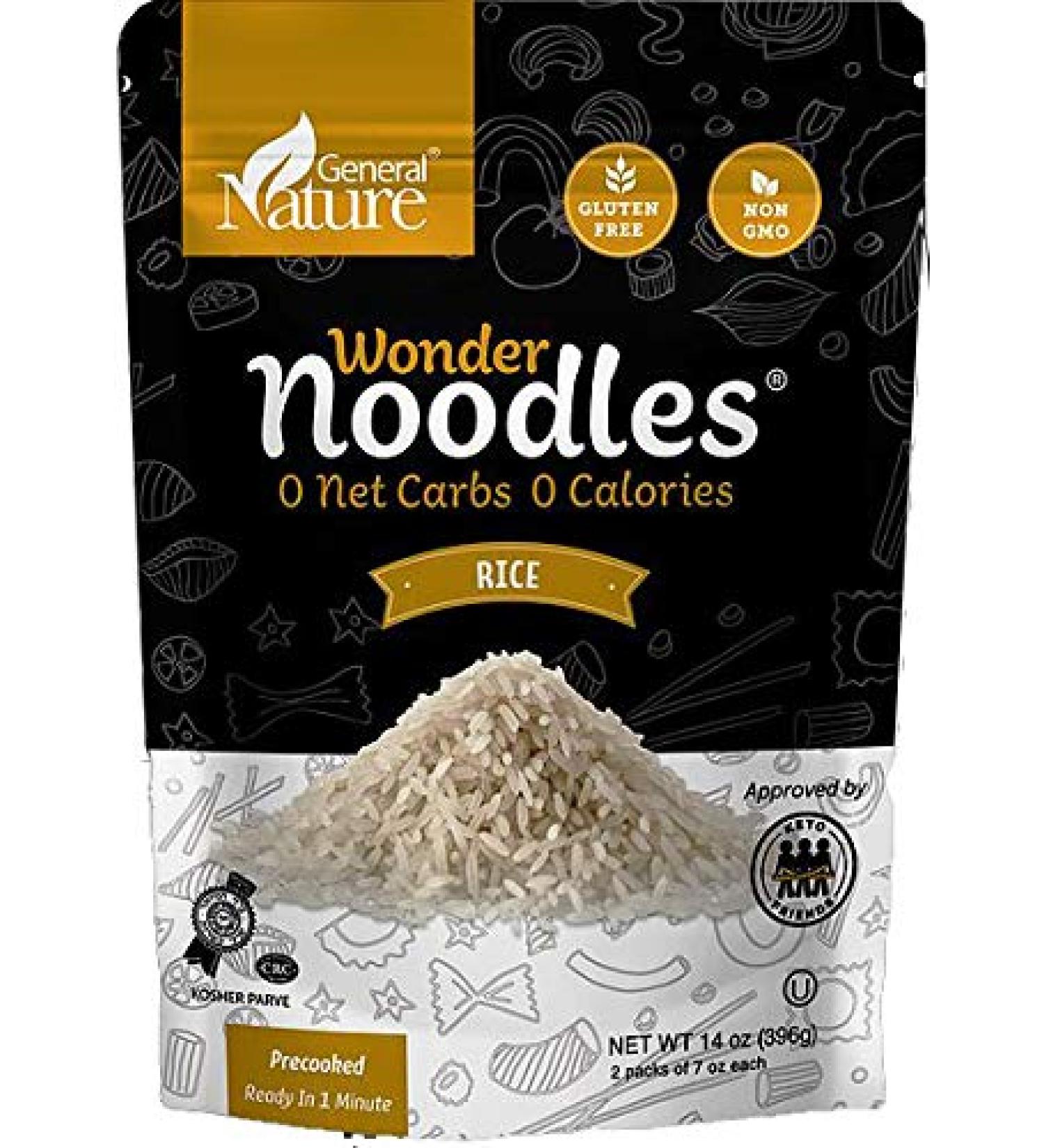 General Nature Wonder Noodles Kosher Vegan Friendly Zero- Carb Zero Calorie Noodles Ready to Eat Rice Pasta 14 Oz Bag 5 Pack 14 Ounces