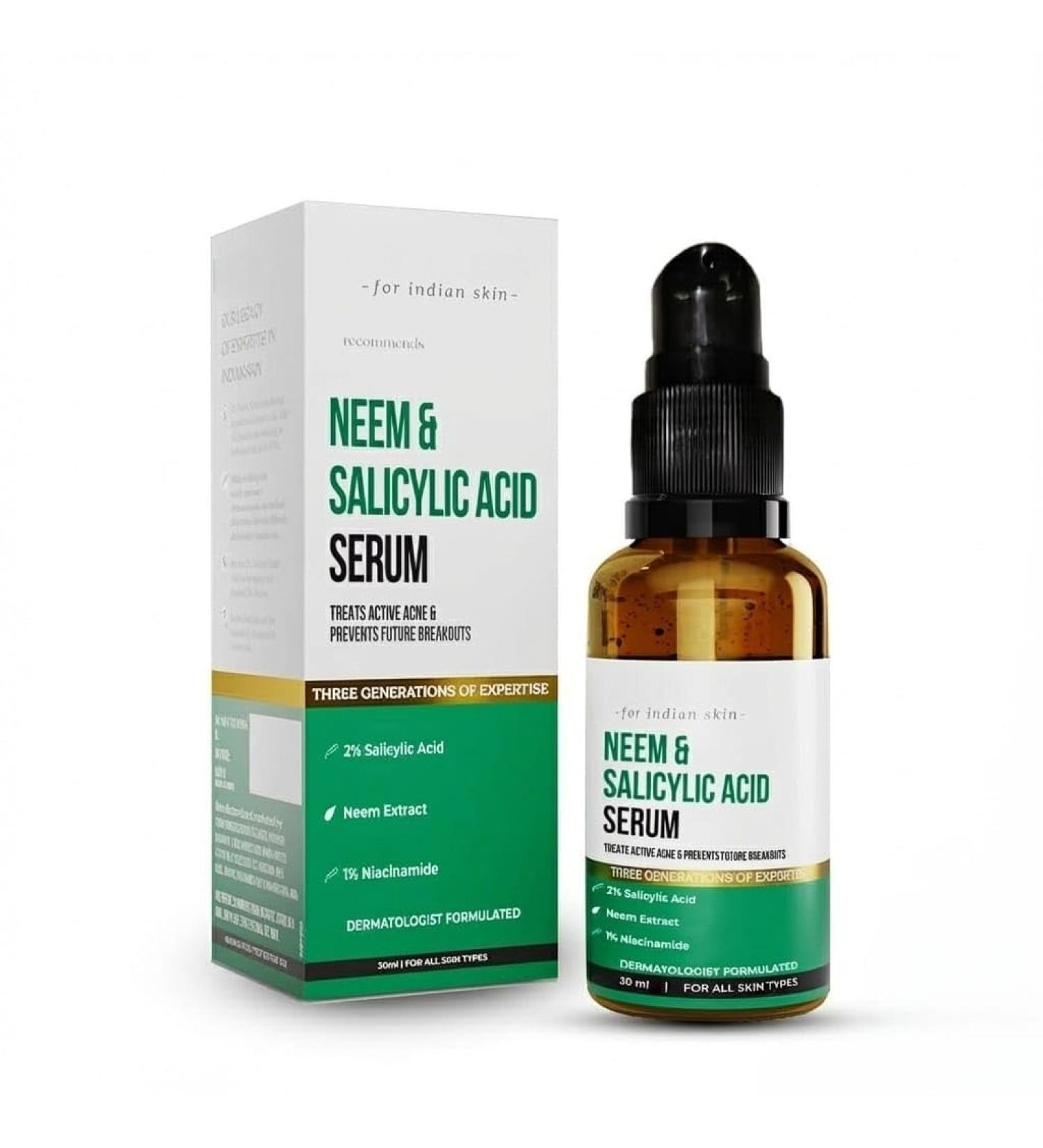 Dr Sheth Neem & BHA Spot Clarifying Serum For Clear Spot-Free Skin With 2% Salicylic Acid Niacinamide Neem Oil | Spot Treatment Face Serum For All Skin Types | For Women & Men -30ml - Buy Online on GoSupps.com