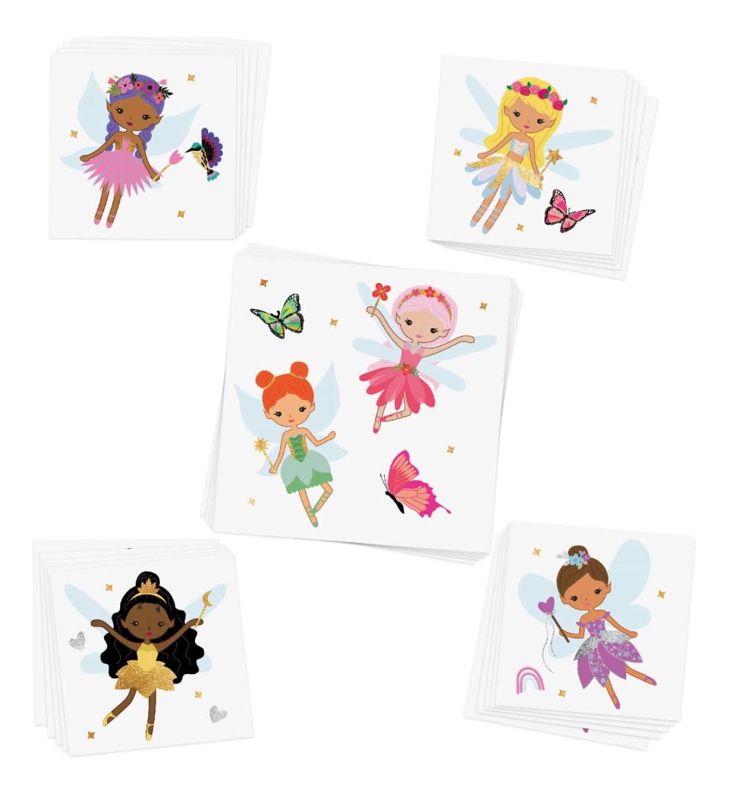 Kids Fairies Variety Set - 25 Assorted Premium Waterproof Metallic Temporary Tattoos for Girls - Buy Online on GoSupps.com