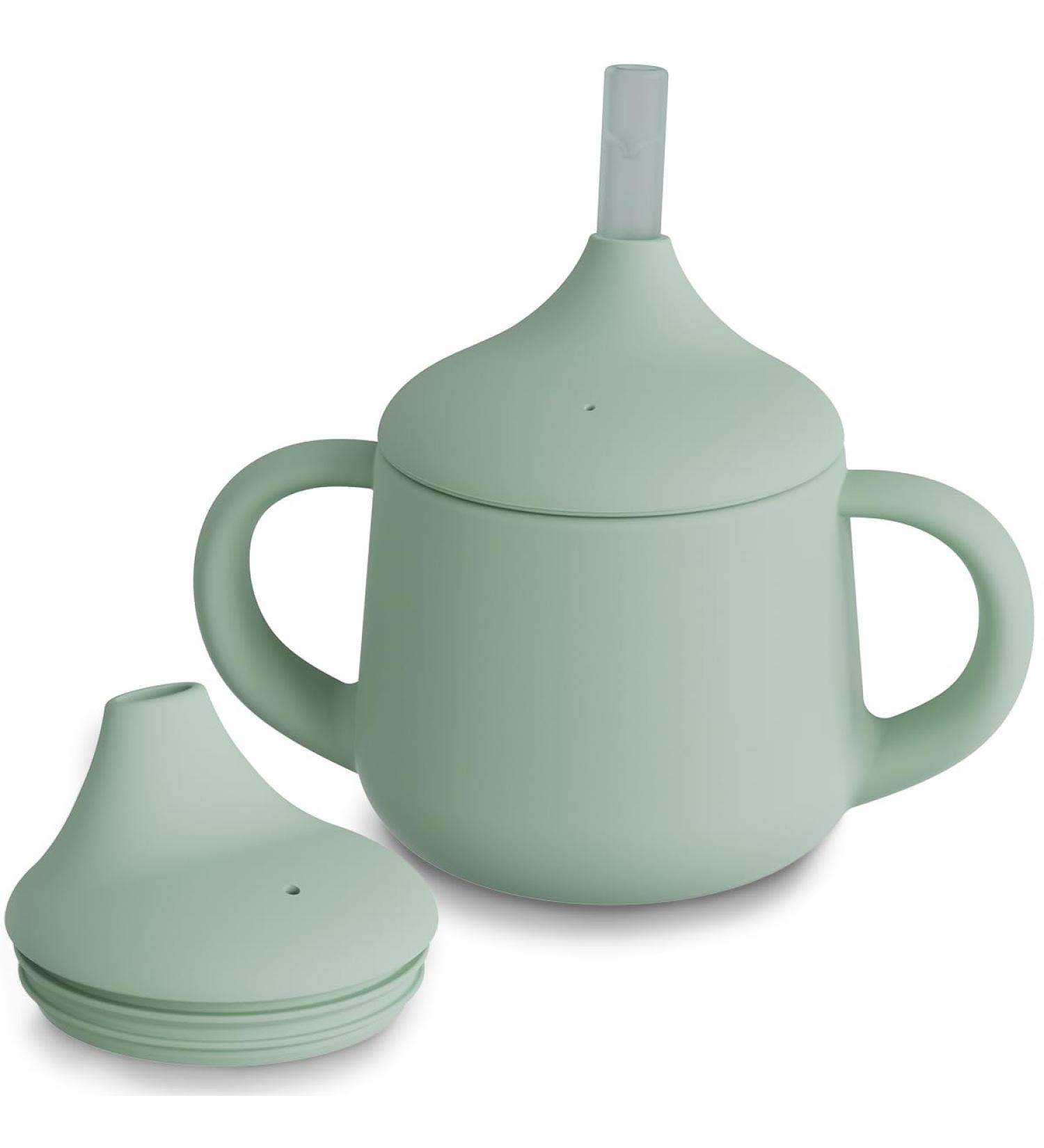 Moonkie Silicone Baby Sippy Cup | 3 Stages Training Cup with Straw | 4 oz Sage Water Bottle for Infants, Toddlers, and Kids - Buy Online on GoSupps.com
