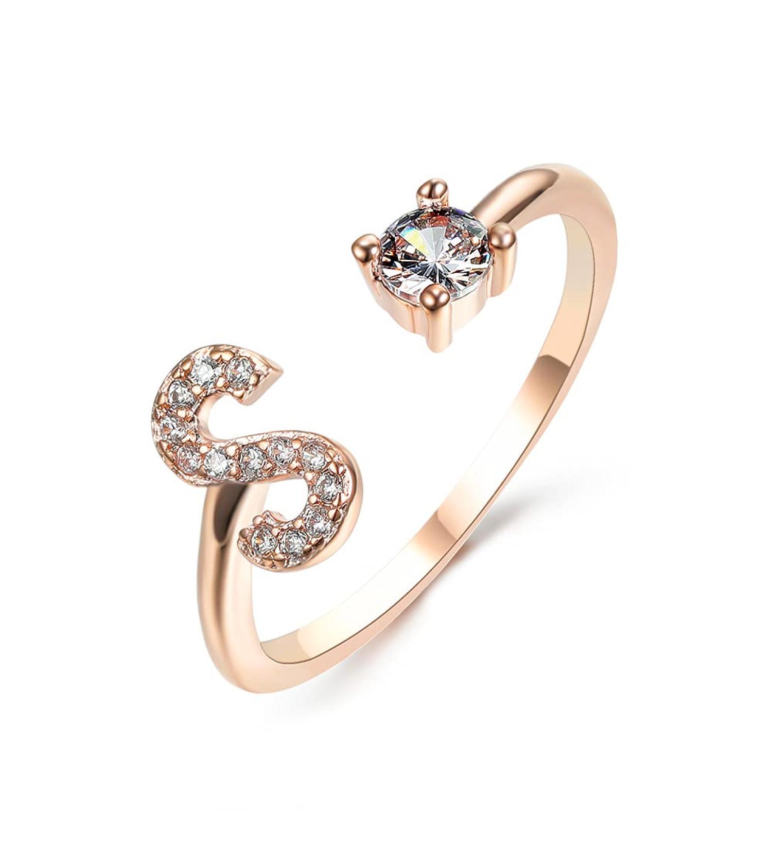 DNCG Ladies 26 English Letter Ring Simulated Diamond Ring Open Adjustable Rose Gold Ring - Buy Online on GoSupps.com