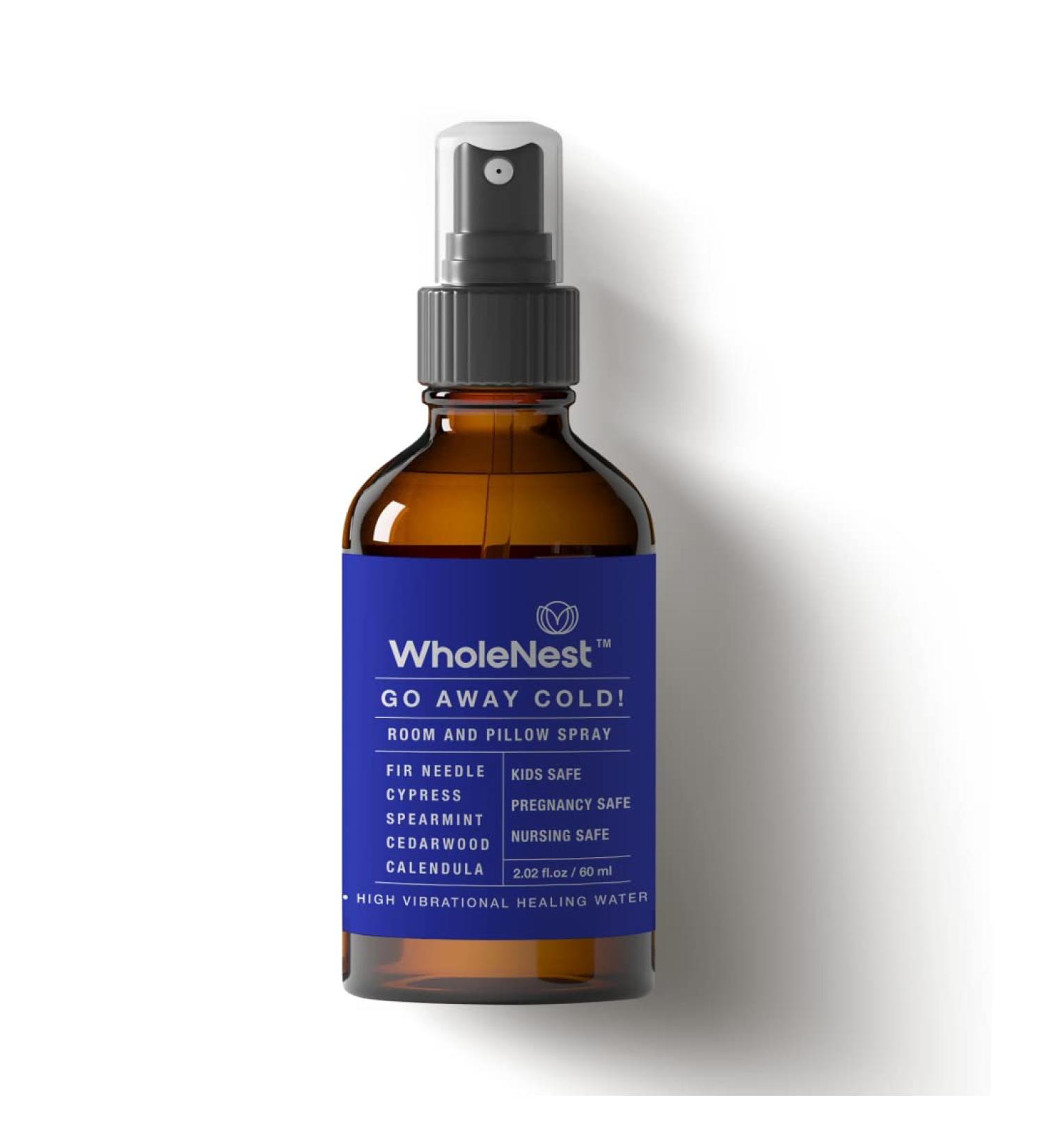 WholeNest Go Away Cold Refreshing Pillow Mist Sleep Spray | Aromatic Pillow & Room Sleep Spray to Breathe Easy | Essential Oil Blend with Fir Needle, Spearmint & Cedarwood for Nightime Comfort | 60 ml - Buy Online on GoSupps.com