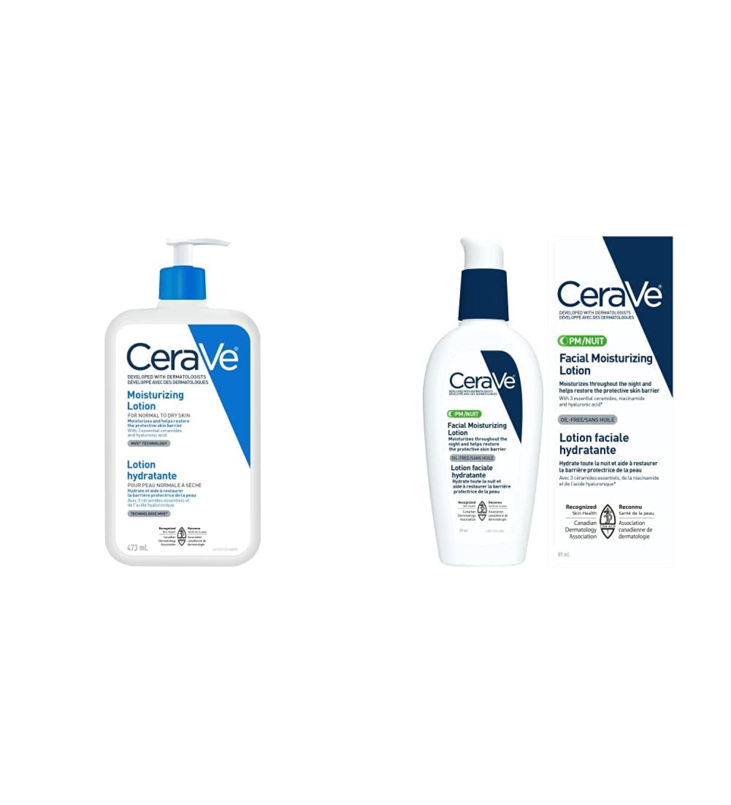 CeraVe Daily Moisturizing Lotion | Body + Face + Hand Cream and PM Facial Moisturizing Lotion (Ultra Lightweight Night) Regular Lotion + Lotion - Buy Online on GoSupps.com