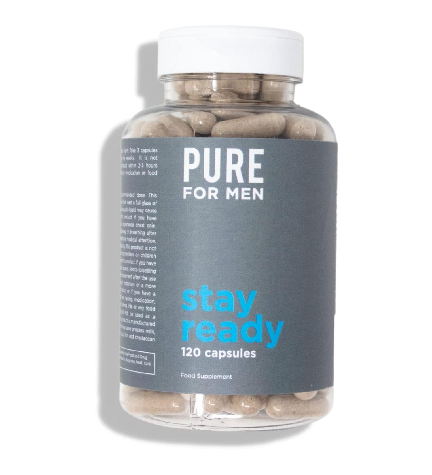Pure for Men Digestive Regularity Supplement - 120 Vegan Capsules with Psyllium Husk, Aloe Vera, Chia & Flaxseeds - Stay Ready Fiber Blend - Non-GMO, Vegan - 120 Count - Buy Online on GoSupps.com