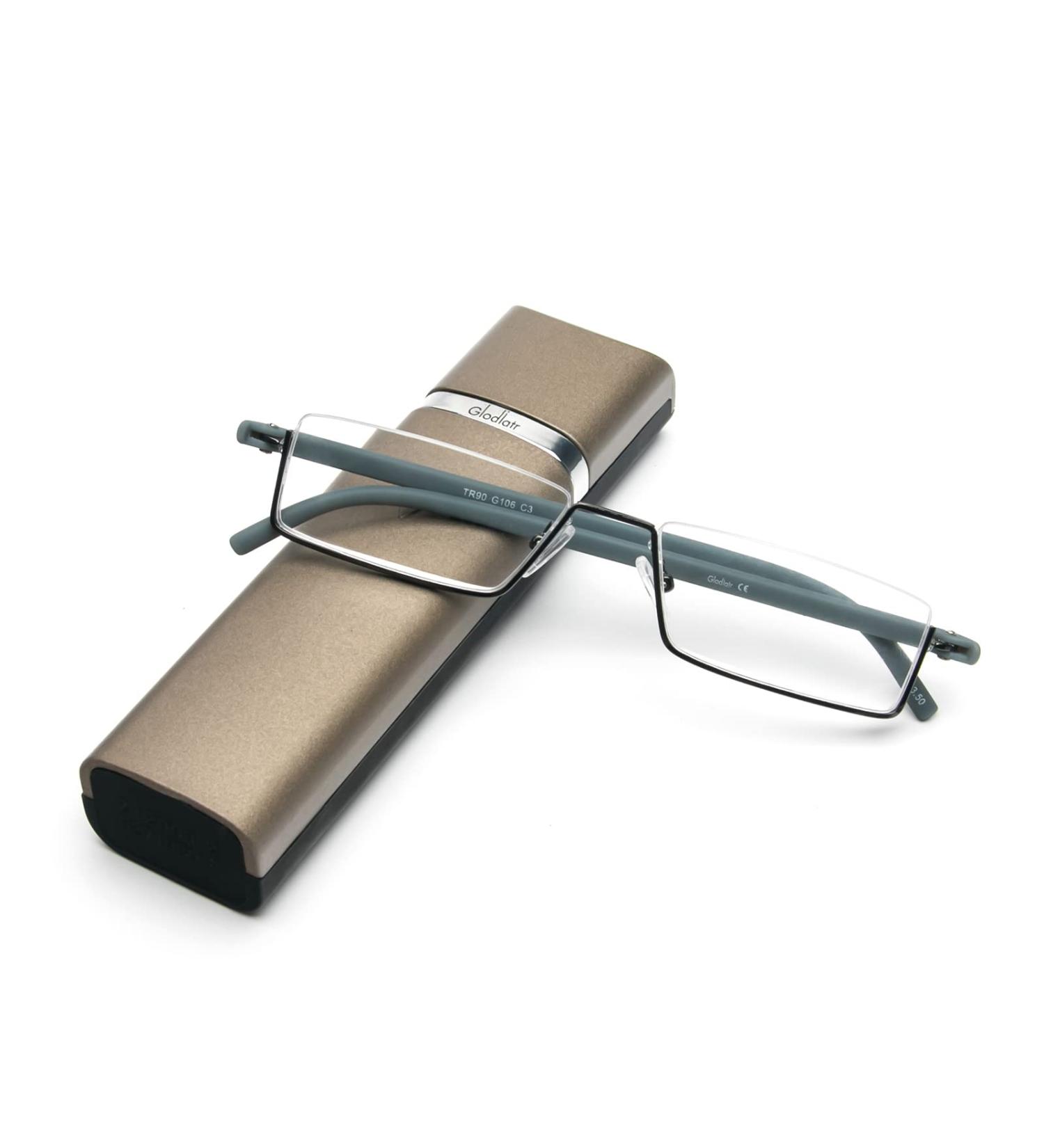 Kokobin Ultra-Light Reading Glasses - TR90 Frame Metal Half-Gaps 1.5 Diopters Stylish Case for Men & Women - Gray (1 Pack) - Buy Online on GoSupps.com