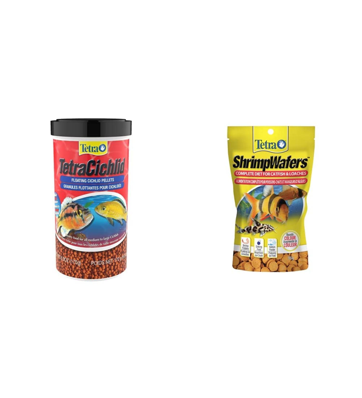 Tetra Cichlid Floating Pellets 6oz 170g (Bilingual) & Shrimp Wafers 3oz 86g