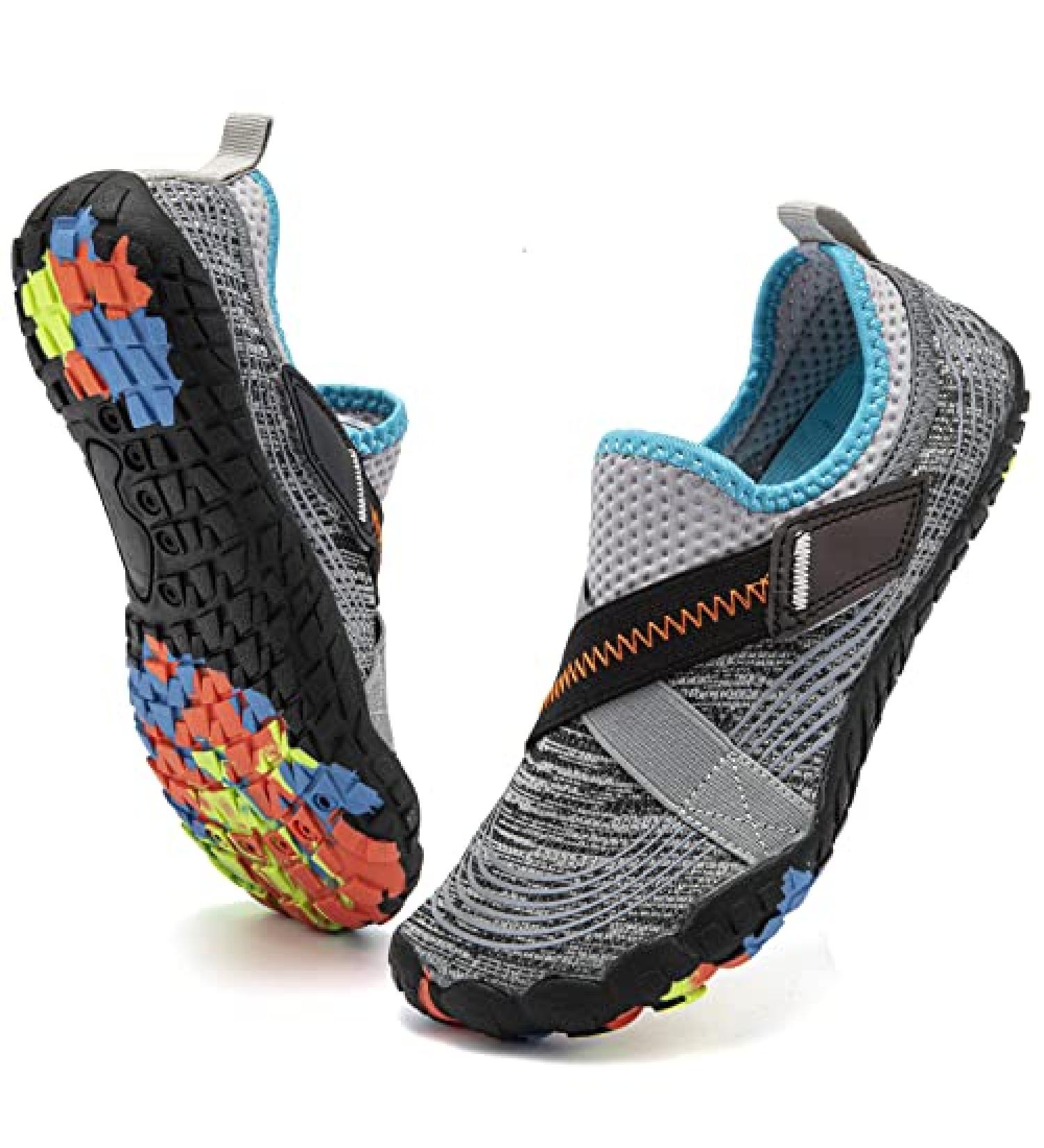 Kids Water Shoes - Lightweight Slip-On Aqua Sock for Boys & Girls - Comfort Sole for Easy Walking - Grey/Blue - Size 2 Big Kid - Buy Online on GoSupps.com