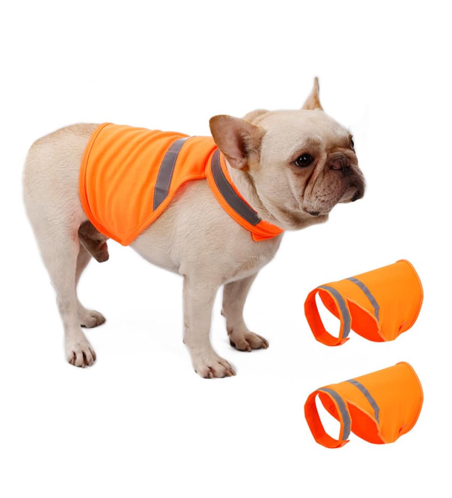 Reflective Safety Vest for Dogs | Adjustable Fluorescent Orange Warning Vest with Velcro Fastener - Enhanced Night Safety - Buy Online on GoSupps.com