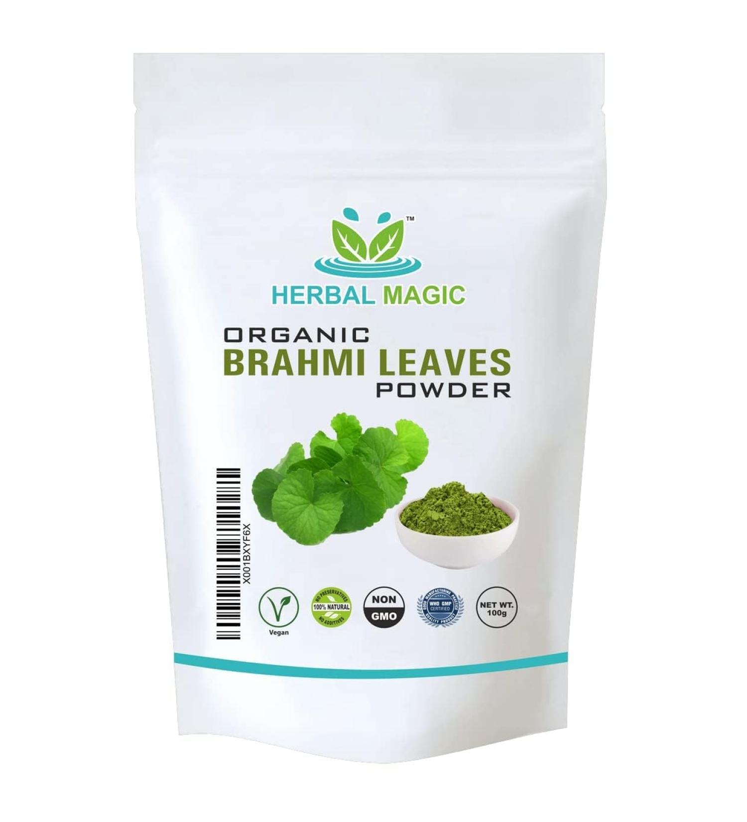 Organic Brahmi Leaf Powder - Ayurvedic Hair & Face Mask - 100g Pack - Herbal Magic's Bacopa Monnieri Powder - Buy Online on GoSupps.com