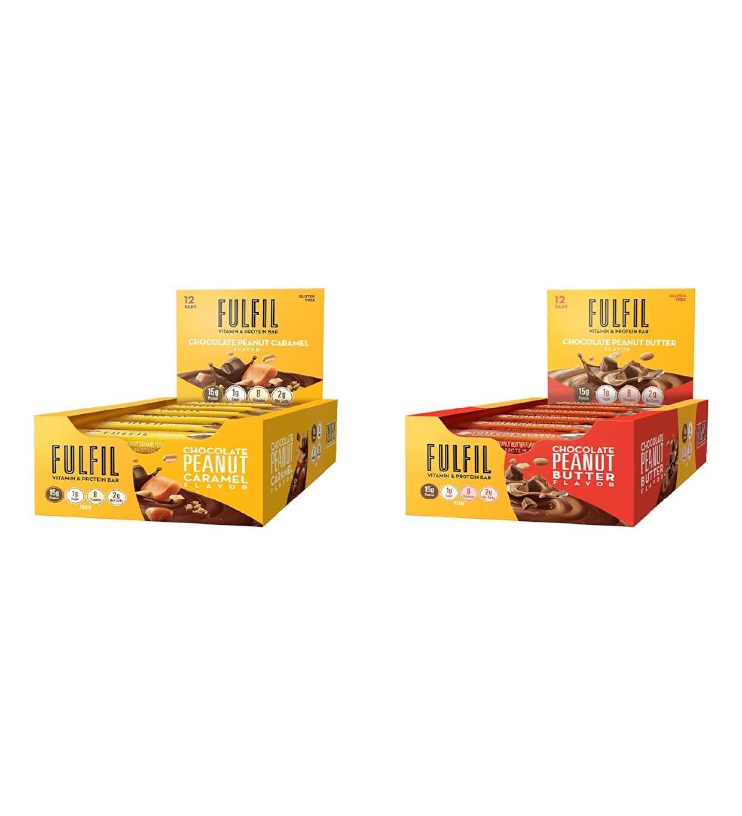 FULFIL Vitamin & Protein Bars Chocolate Peanut & Caramel and Chocolate Peanut Butter Flavors with 15g Protein 12 Count - Buy Online on GoSupps.com