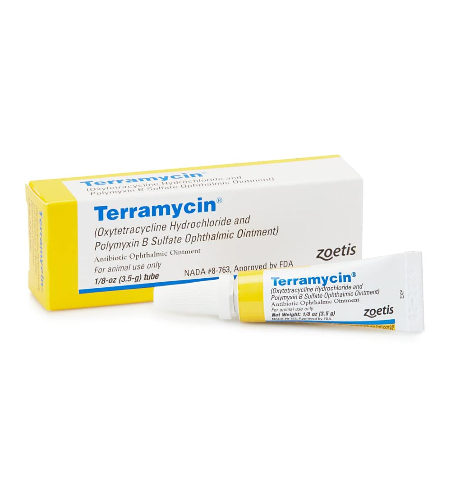 Terramycin Antibiotic Ointment for Eye Infections in Dogs, Cats, Cattle, Horses & Sheep - 0.125oz Tube - Buy Online on GoSupps.com