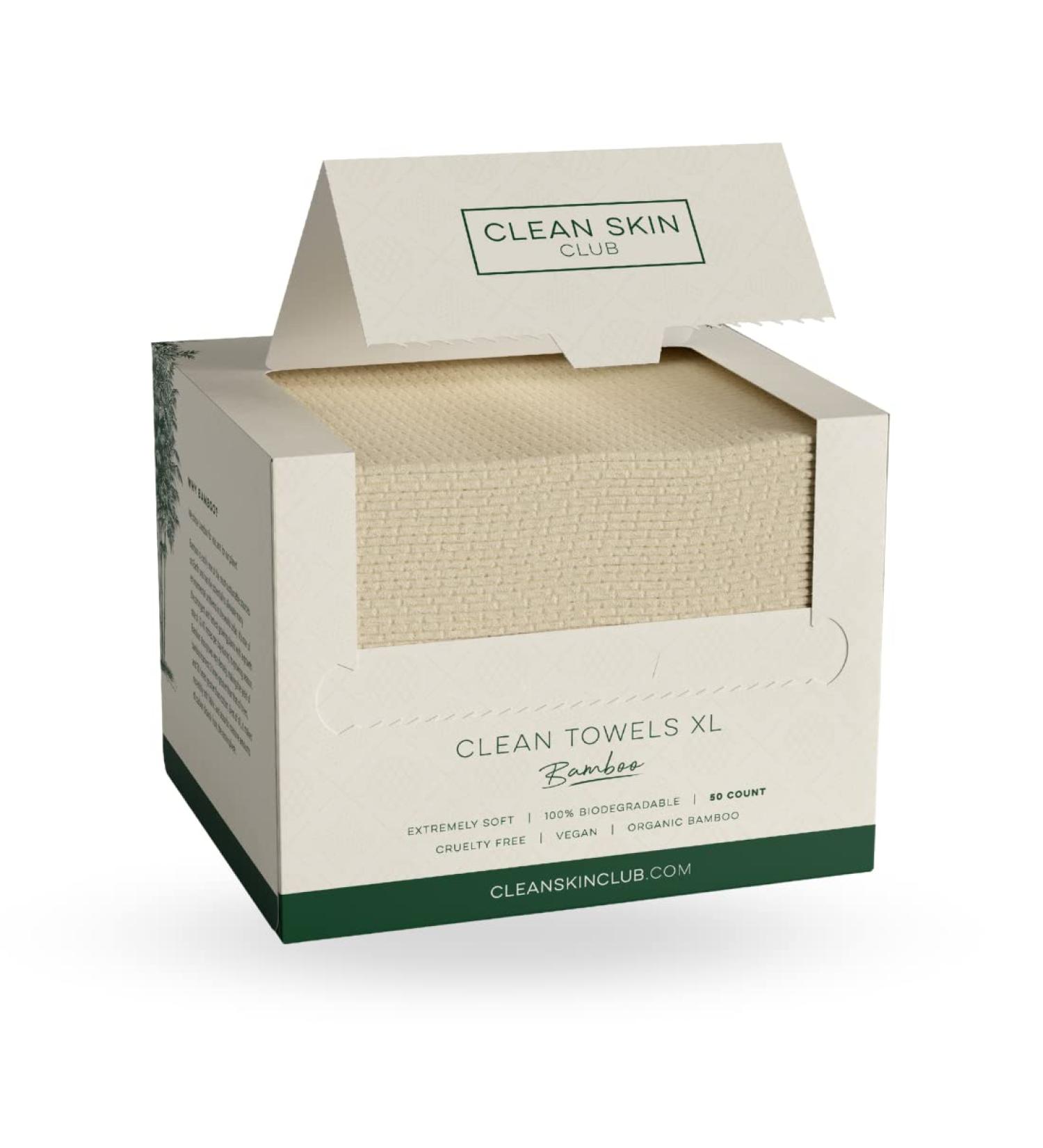 Clean Skin Club Bamboo Clean Towels XL - Award-Winning Biodegradable Face Towels | 100% Organic Bamboo | Gentle Disposable Makeup Remover Wipes | Super Soft for Sensitive Skin | 50 Count - Buy Online on GoSupps.com