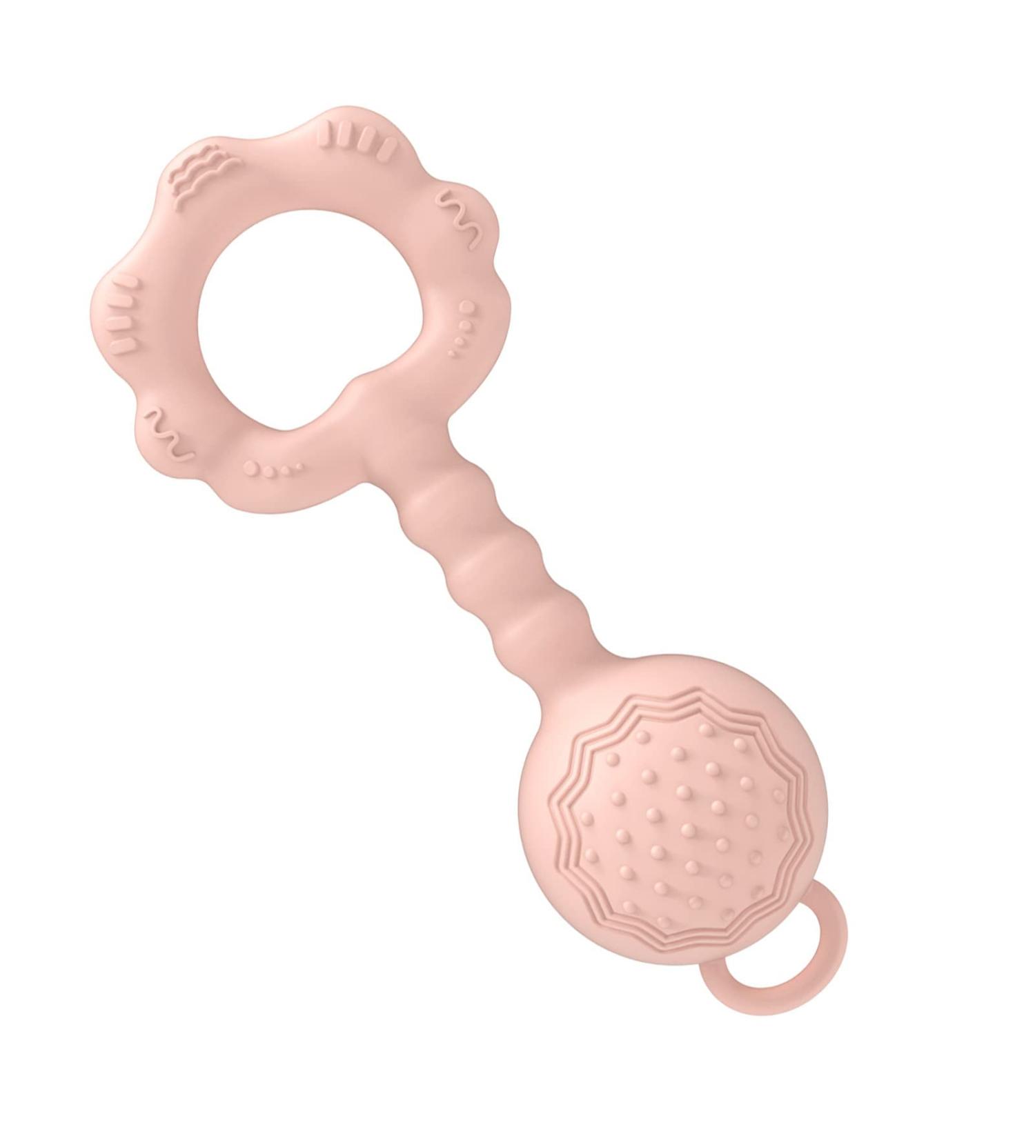 Silicone Baby Teether Rattle Toy - WHOZU Teething Shaker for Infants 3+ Months - Soft & Flexible - Pink - Buy Online on GoSupps.com