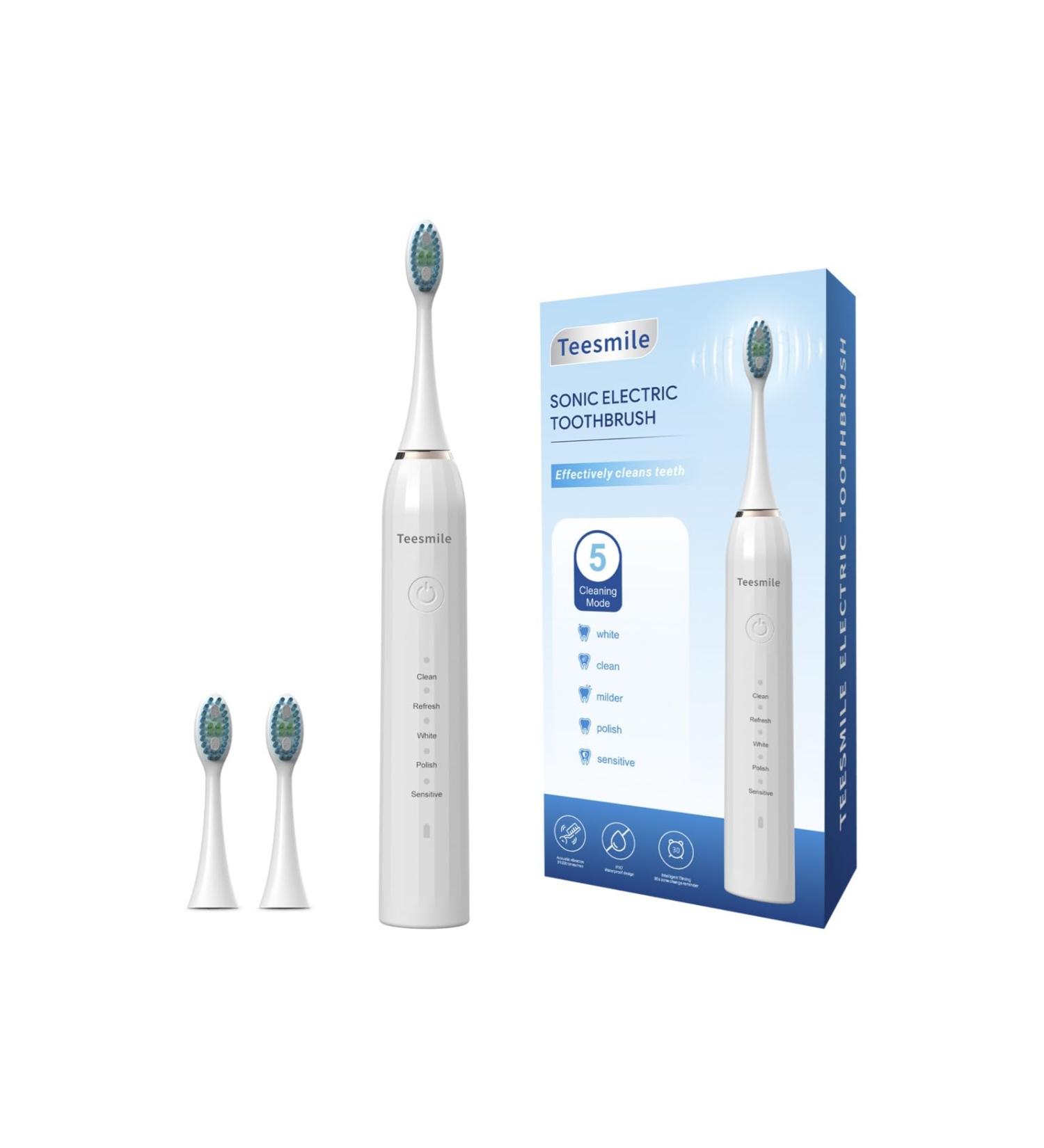 Rechargeable Electric Toothbrush - 5 Cleaning Modes 2 Brush Heads 2-Minute Timer - Sleek White Design for Optimal Oral Care - Buy Online on GoSupps.com