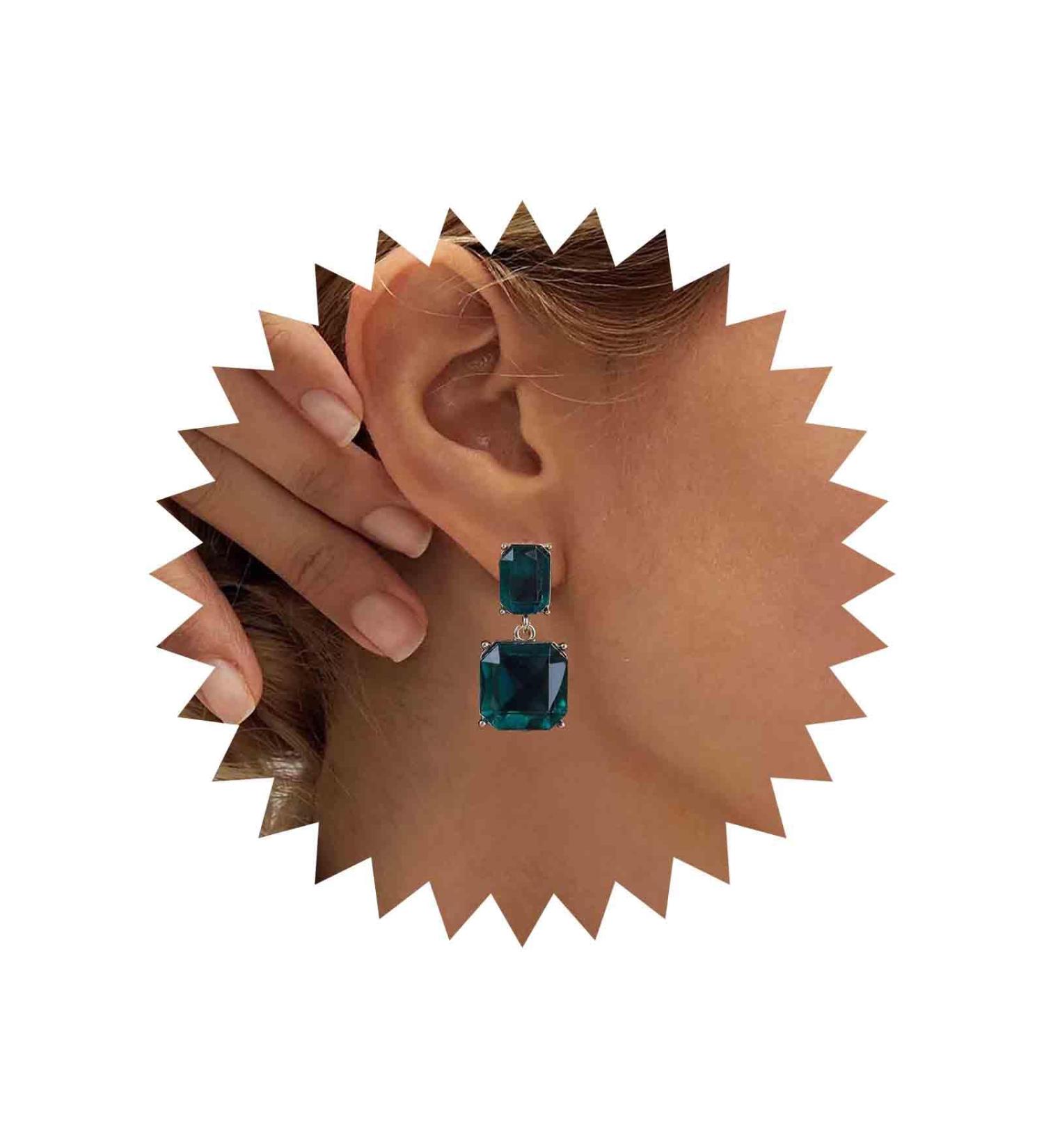 Vintage Emerald Square Drop Earrings | Luxury Green Crystal Jewelry for Women - Buy Online on GoSupps.com