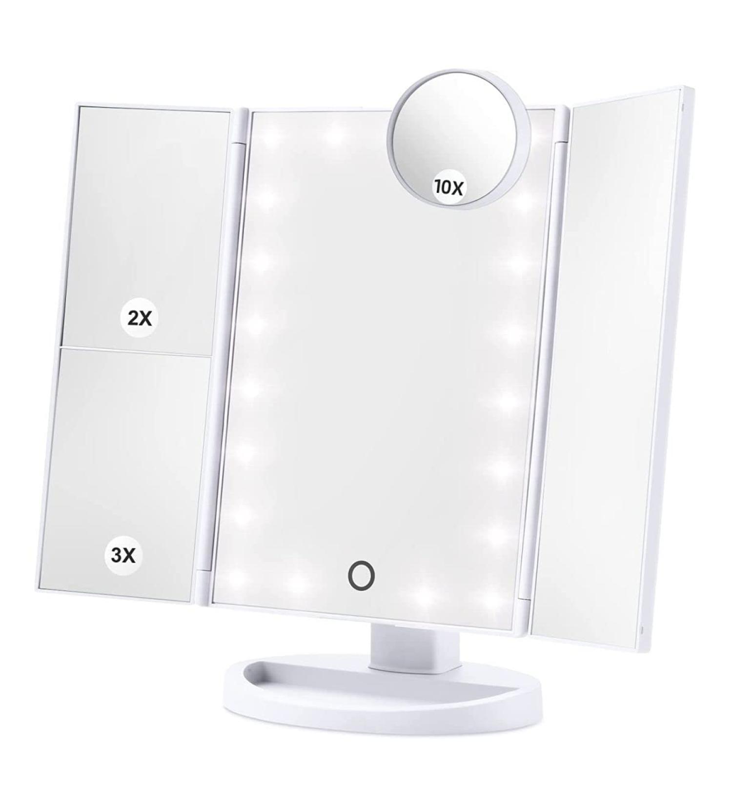 HAMSWAN Makeup Mirror with Lights - Touch Control Design, 1X 2X 3X 10X Magnifying, Dual Power Supply - Portable LED Vanity Mirror for Women Gift (White+10X) - Buy Online on GoSupps.com