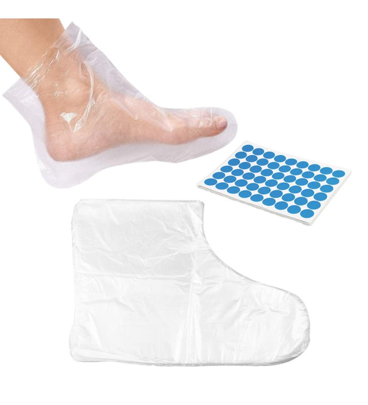 100Pcs Clear Plastic Disposable Booties for Foot with 100 Stickers for Snug Closure for Foot Pedicure Hot Spa Wax Treatment Foot - Buy Online on GoSupps.com