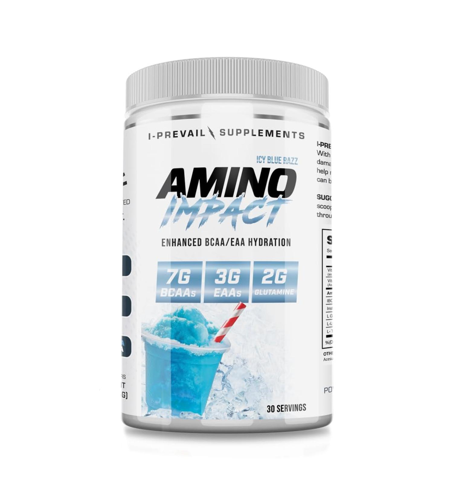 Amino Impact BCAA EAA Enhanced Hydration & Recovery | Keto Friendly 7g BCAAs 3g EAAs 2g Glutamine | 30 Servings (ICY Blue Razz) | Buy Internationally - Buy Online on GoSupps.com