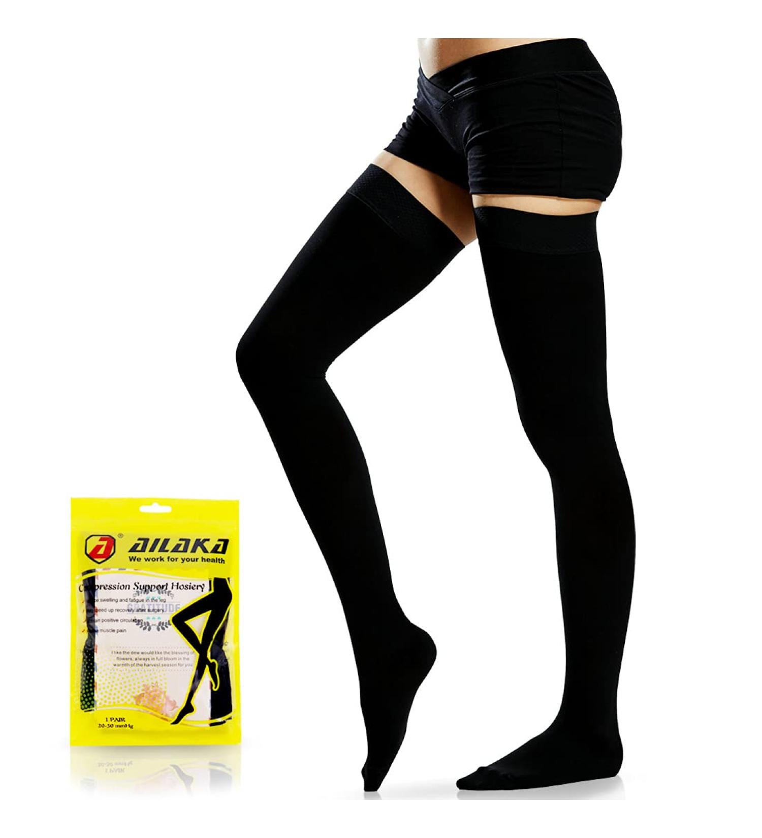 Ailaka Thigh High 20-30 Mmhg Compression Stockings for Varicose Veins & Edema - Small, Black (1 Pair) - Buy Online on GoSupps.com