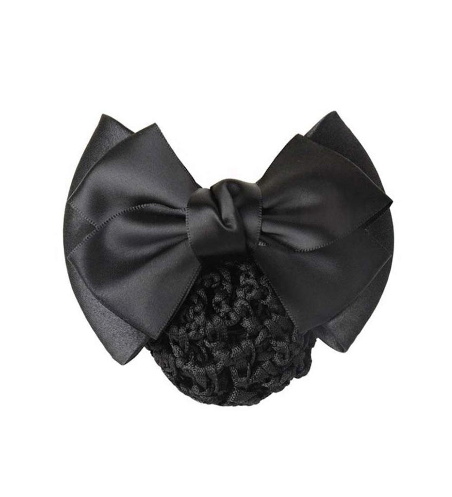 Black Satin Bow Barrette Hair Clip | Bowknot Snood Net Bun Cover | French Hair Accessories for Women and Girls - Buy Online on GoSupps.com