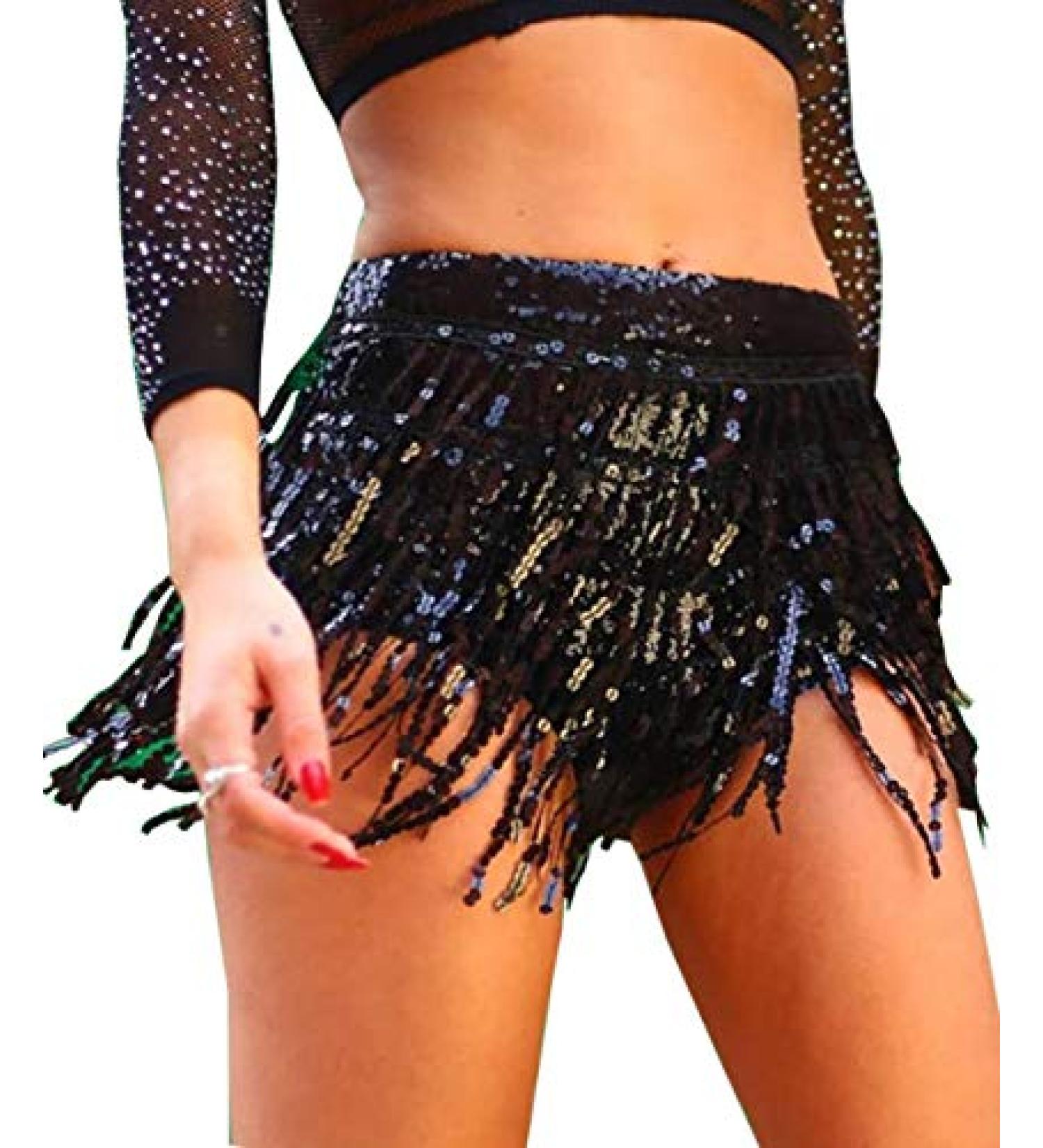 Yollmart Women's Sequins Tassel Skirts Shorts - Medium Black | Dance Festival Bottoms - Buy Online on GoSupps.com
