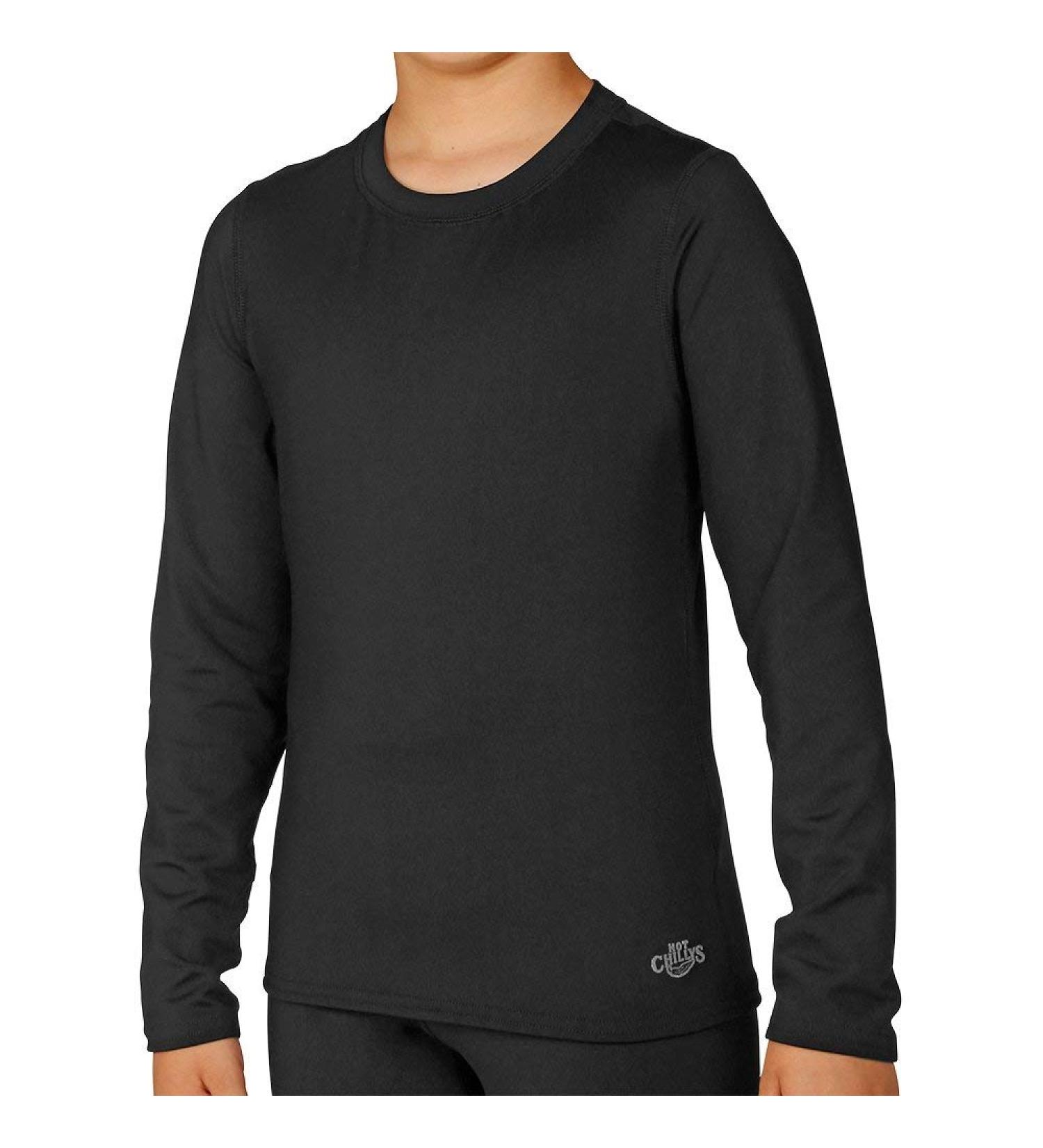 Hot Chillys Youth Micro-Elite Chamois Crewneck Midweight Body Fit Base Layer (Can Packaging) Black Small