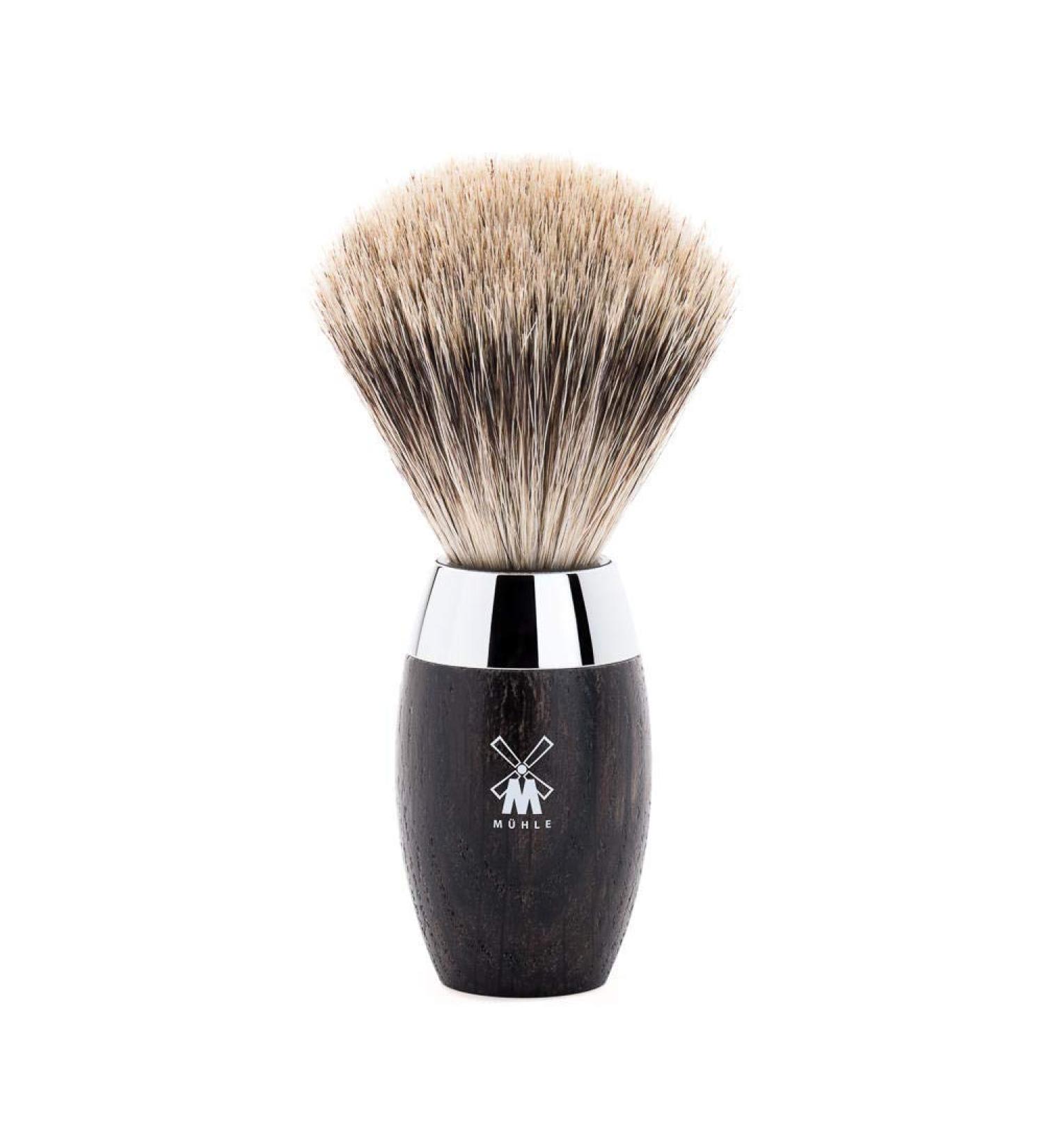 M HLE Kosmo shaving brush - shaving brush made of fine badger hair - handle made of fine bog oak and metal accents