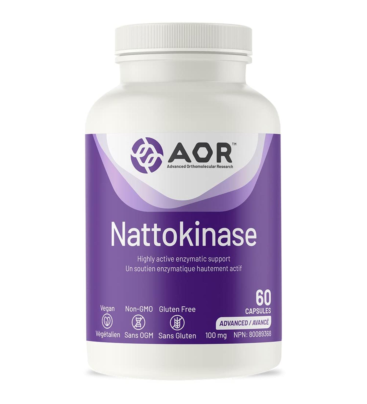 AOR - Nattokinase 100mg 60 Capsules - Nattokinase Supplement for Support Cardiovascular System Blood Thinner Cardio Heart Health and Blood Flow Supplement- Highly Active Enzymatic Support - Buy Online on GoSupps.com