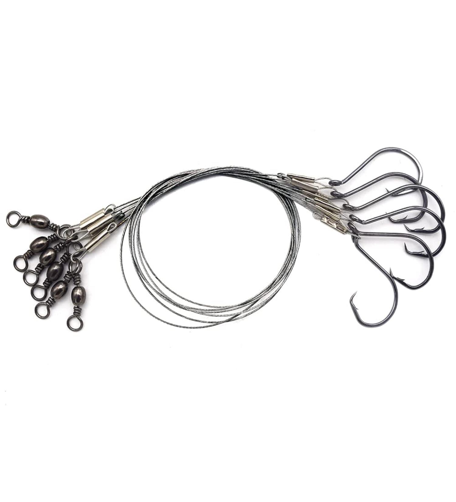 SEN YUBBY Heavy Duty Stainless Steel Offset Octopus Hooks Rig - Fishing Wire Leader with Rolling Swivel and Barb Hooks for Saltwater Fishing - Buy Online on GoSupps.com
