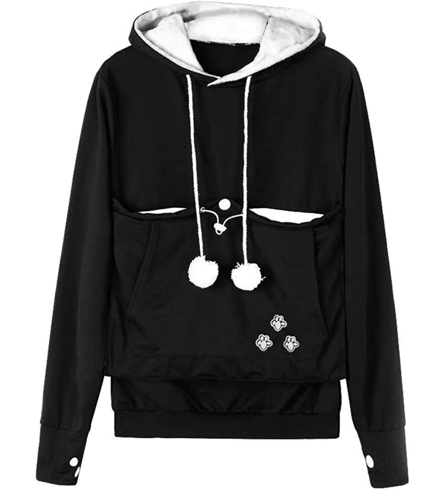 Angel Zyj Women's Cat & Dog Hoodie Sweater - Cozy Autumn Winter Wear XXL Black with Pockets - Buy Online on GoSupps.com