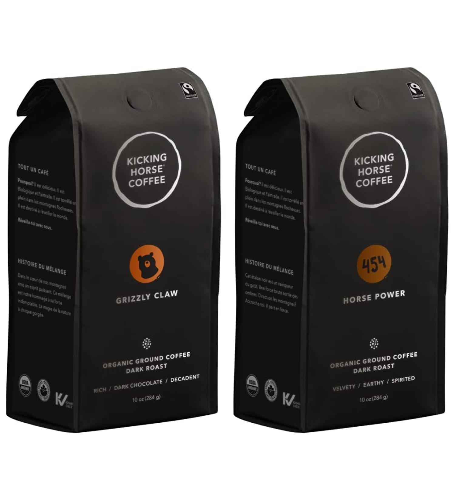 Kicking Horse Coffee Grizzly Claw Dark Roast Ground 284 g - Certified Organic Fairtrade Kosher Coffee & 454 Horse Power Dark Roast Ground 284 g - Certified Organic Fairtrade Kosher Coffee Grizzly Claw Dark Roast Ground Horse Coffee + Dark Roast Coffee - Buy Online on GoSupps.com
