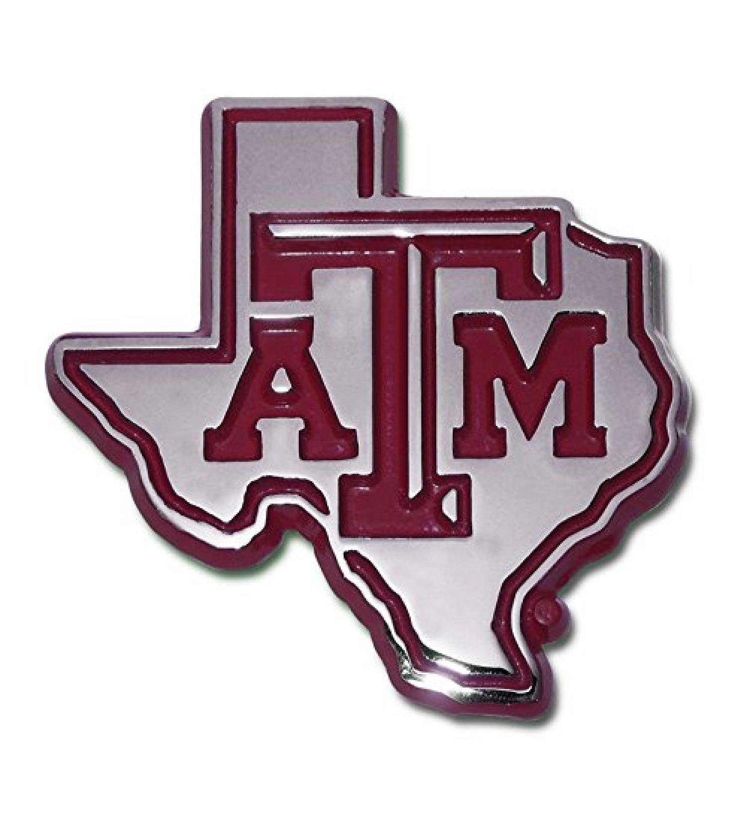 Texas A&M Aggies METAL Auto Emblem with Maroon Trim in Shape of Texas