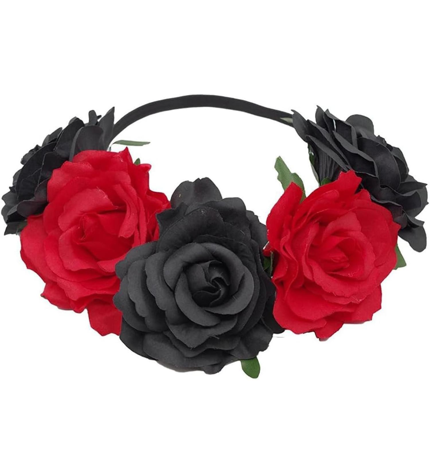Day of The Dead Headband Halloween Headbands for Women Halloween Red/Black Floral Crown Headband Headpiece Party Costume Accessory - Buy Online on GoSupps.com