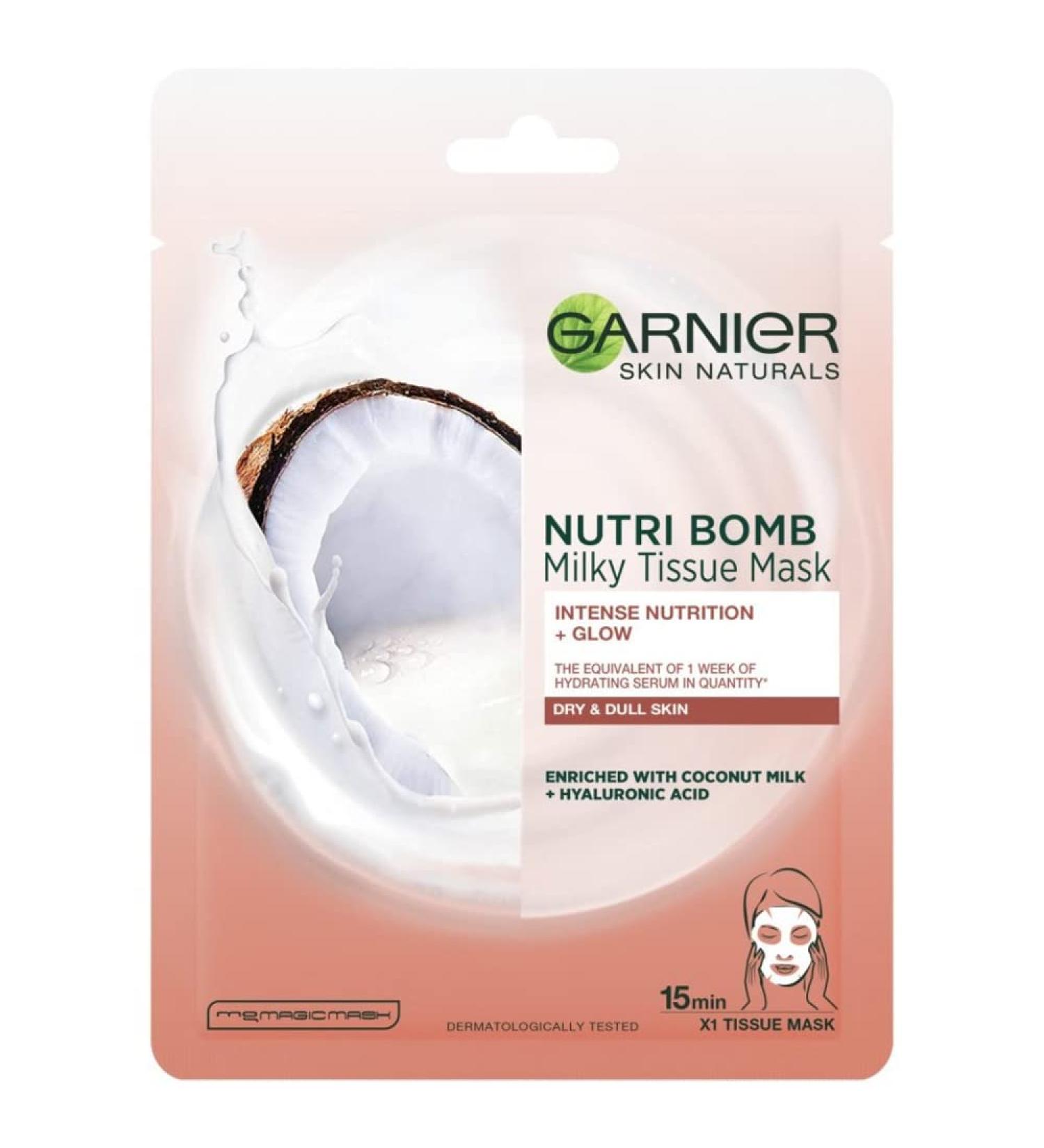 Garnier Textile facial mask with coconut milk for dry skin Natura L S Milky tissue mask 28G