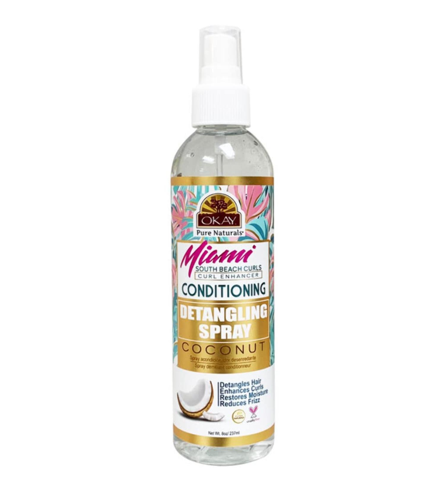 Okay Pure Naturals Miami Detangling Spray Conditioning Coconut 8 oz (237 ml)