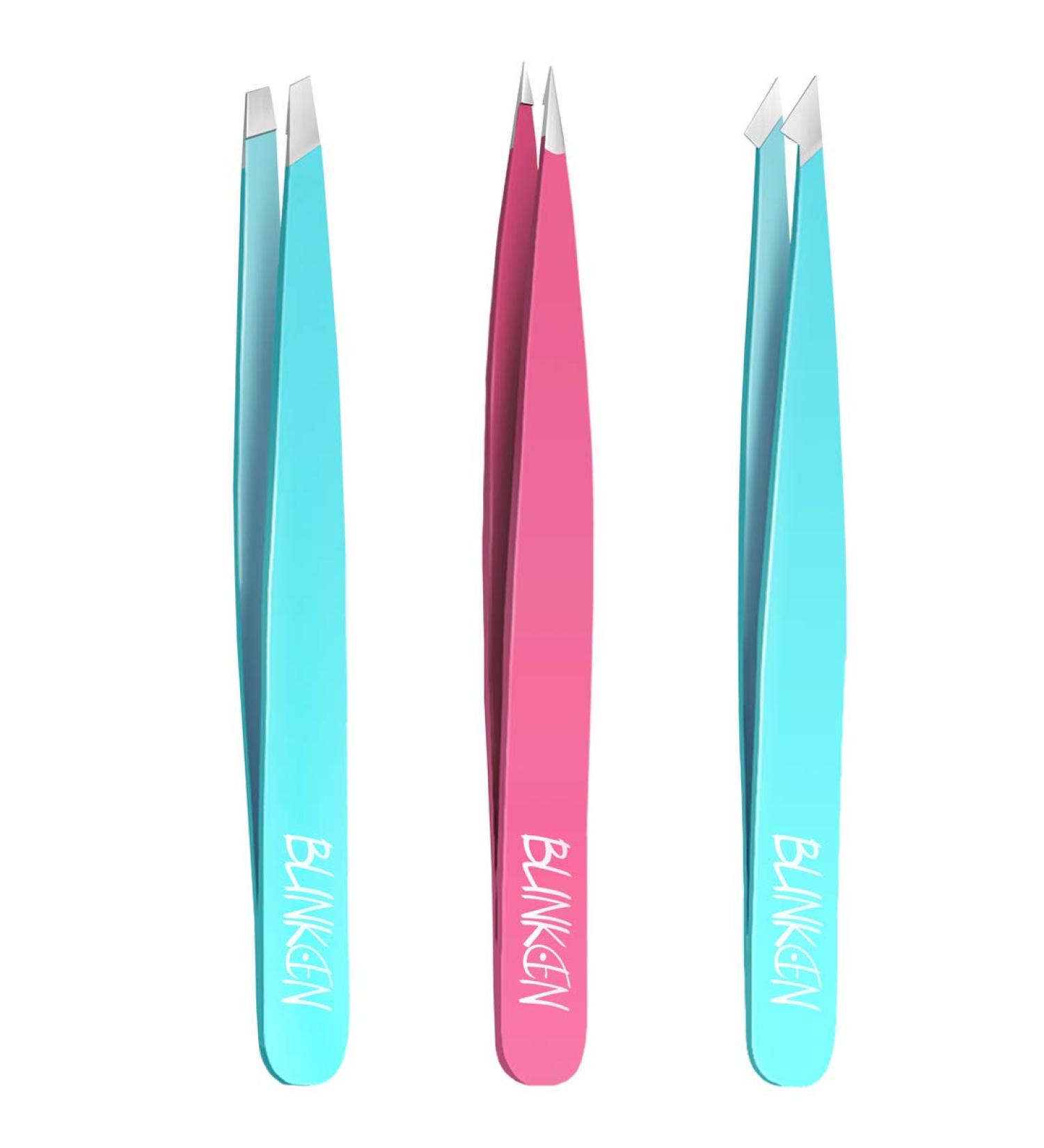 Blinkeen 3 Pack Precision Tweezers Set for Eyebrows - Professional Tweezers for Ingrown Hair, Blackhead, Craft, Splinter - Eyebrow Grooming Tool (Color) - Buy Online on GoSupps.com