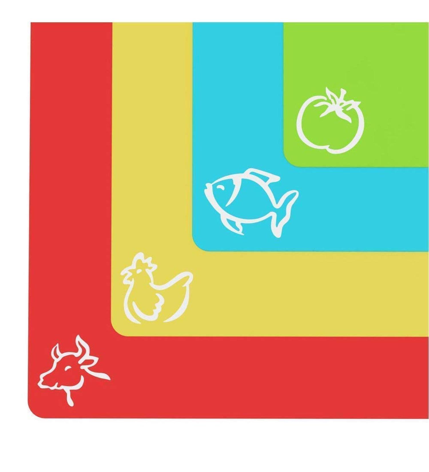 Set of 4 Extra Thick Flexible Plastic Cutting Board Mats with Food Icons & EZ-Grip Waffle Back - Chopping Board Set with Textured Waffle Grip Bottom - Large Vibrant Mats for Anti-Slip Slicing - Buy Online on GoSupps.com