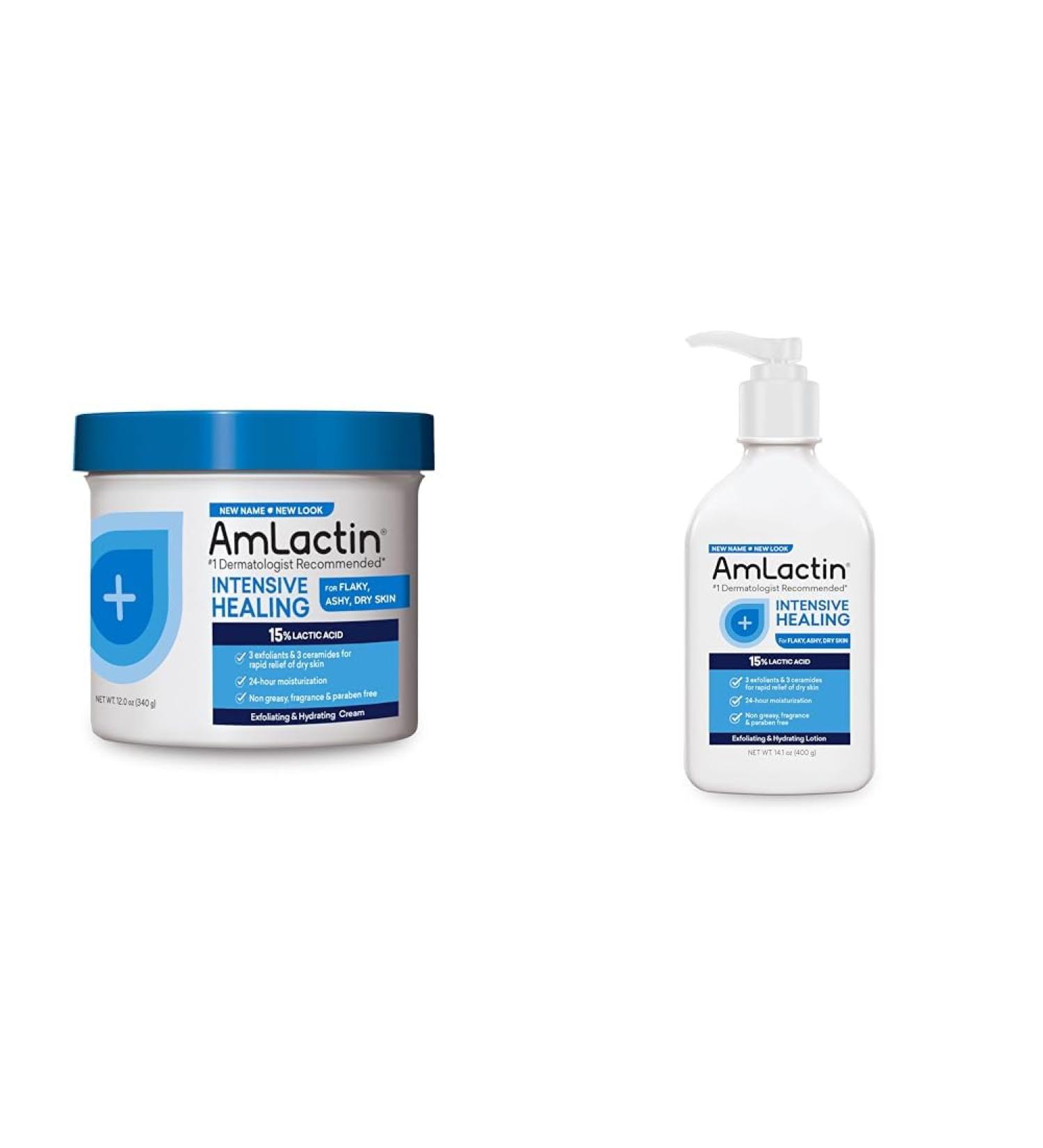 AmLactin Intensive Healing Body Cream 12 oz Tub & Intensive Healing Body Lotion for Dry Skin 14.1 oz Pump Bottle 400 ml (Pack of 1) Cream + Intensive Healing Lotion - Buy Online on GoSupps.com