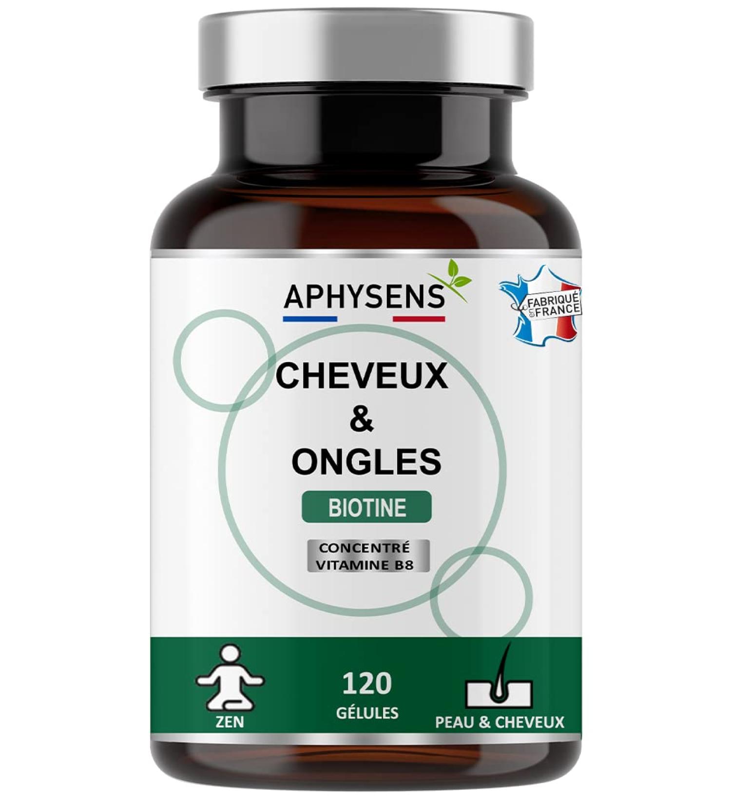 Vegetable Biotin | Hair and Nail Care | No Additives | Highly Concentrated Vitamin B8 | 120 Capsules Three Months of Cure | Made in France | Aphysens - Buy Online on GoSupps.com