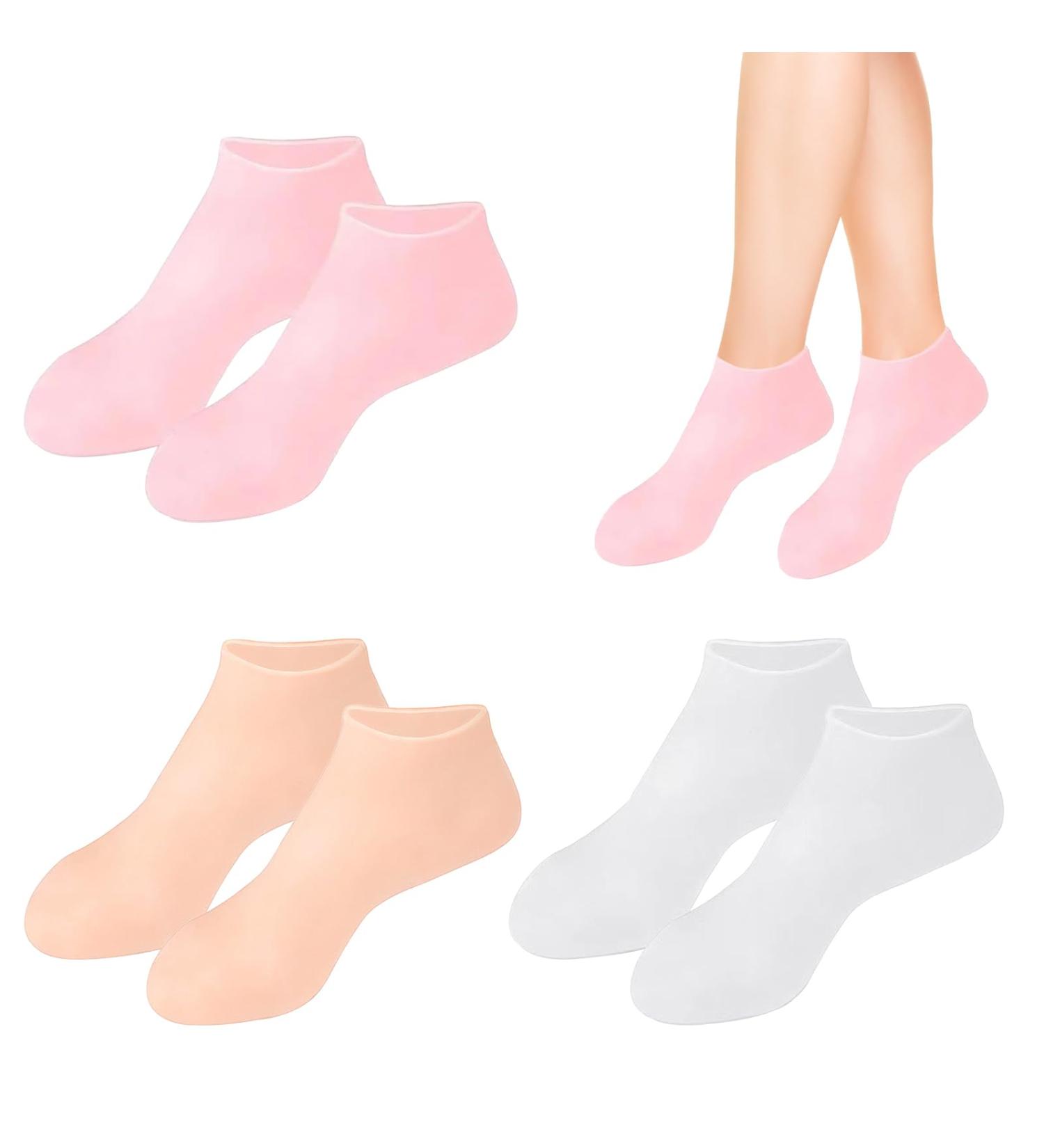 INBOLM 3pairs Silicone Socks Silicone Moisturizing Socks Women Foot Spa Pedicure Silicone Socks Silicone Socks for Cracked Feet Elastic Non Slip Multi Purpose(Skin Pink White) - Buy Online on GoSupps.com