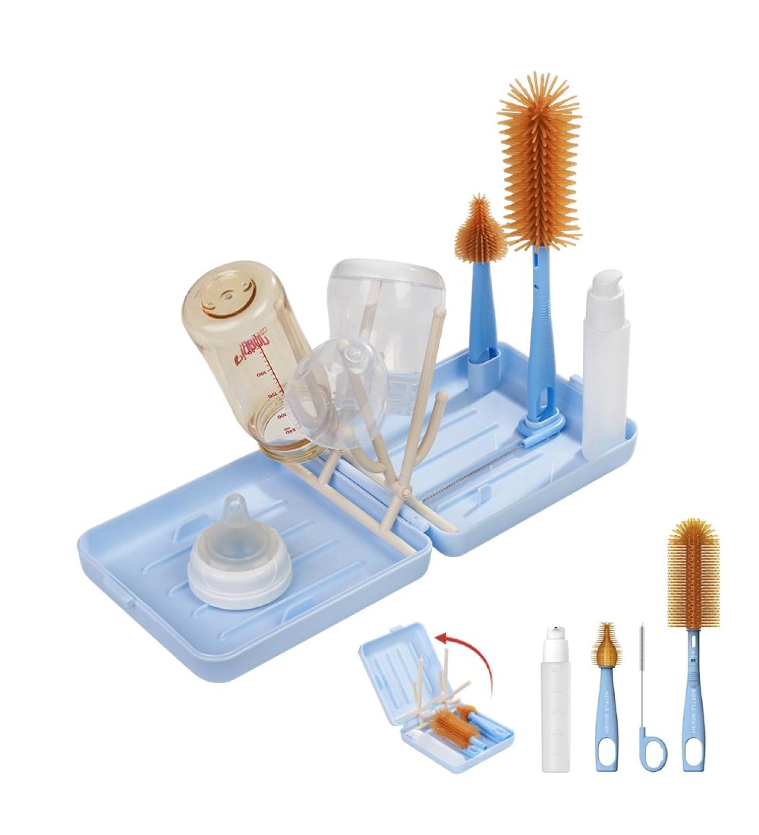 Yotime Travel Baby Bottle Holder & Bottle Brush Set - Essential Baby Travel Accessories in Blue - Buy Online on GoSupps.com