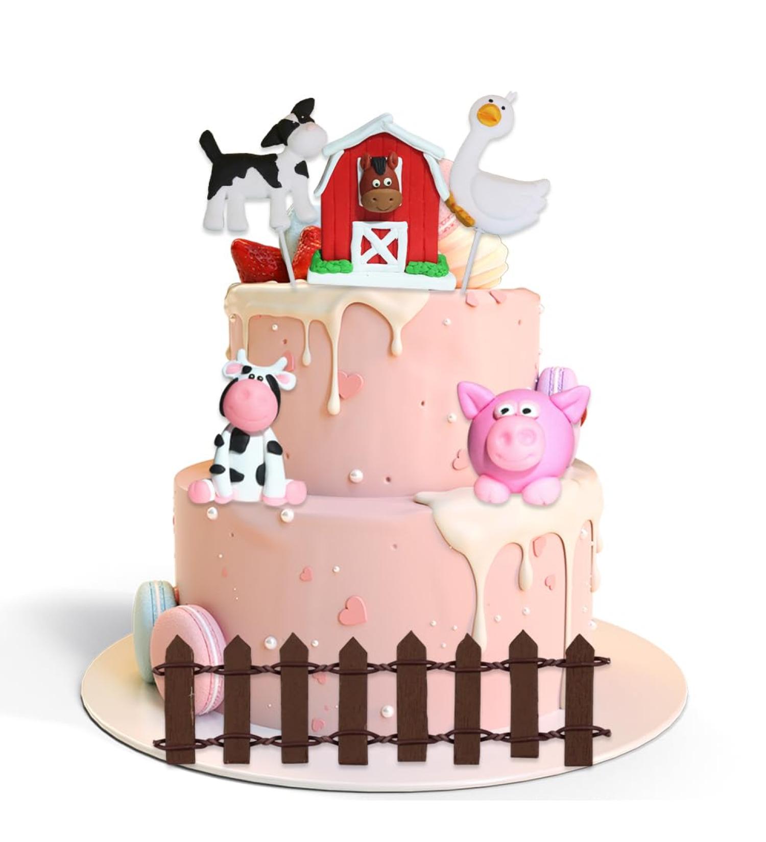 Farm Cake Toppers Decorations Farm Animal Mini Figures Farm Party Supplies Birthday Cake Decoration Dog Duck Cow House Pig Fence Decor for Children Birthday Party Celebration - Buy Online on GoSupps.com
