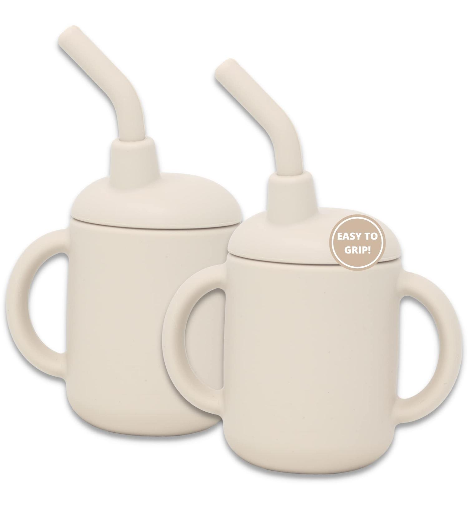 LoveyLu Silicone Sippy Cup 2 Pack - Toddler Cup with Straw and Soft Spout - Spill Proof, Drop Proof, Microwave and Dishwasher Safe - Sand Color - Buy Online on GoSupps.com