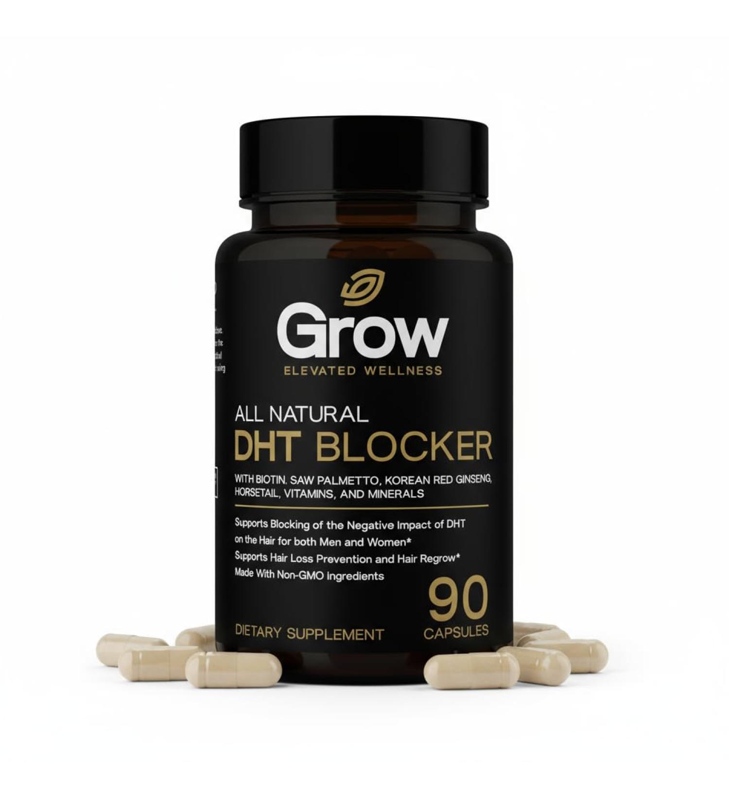 grow vitamin DHT Blocker for Hair Growth & Thickness Biotin, Saw Palmetto, Horsetail, Stinging Nettle, Fo-Ti Root Supports Stronger, Fuller Hair for Men & Women 90 Capsules - Buy Online on GoSupps.com