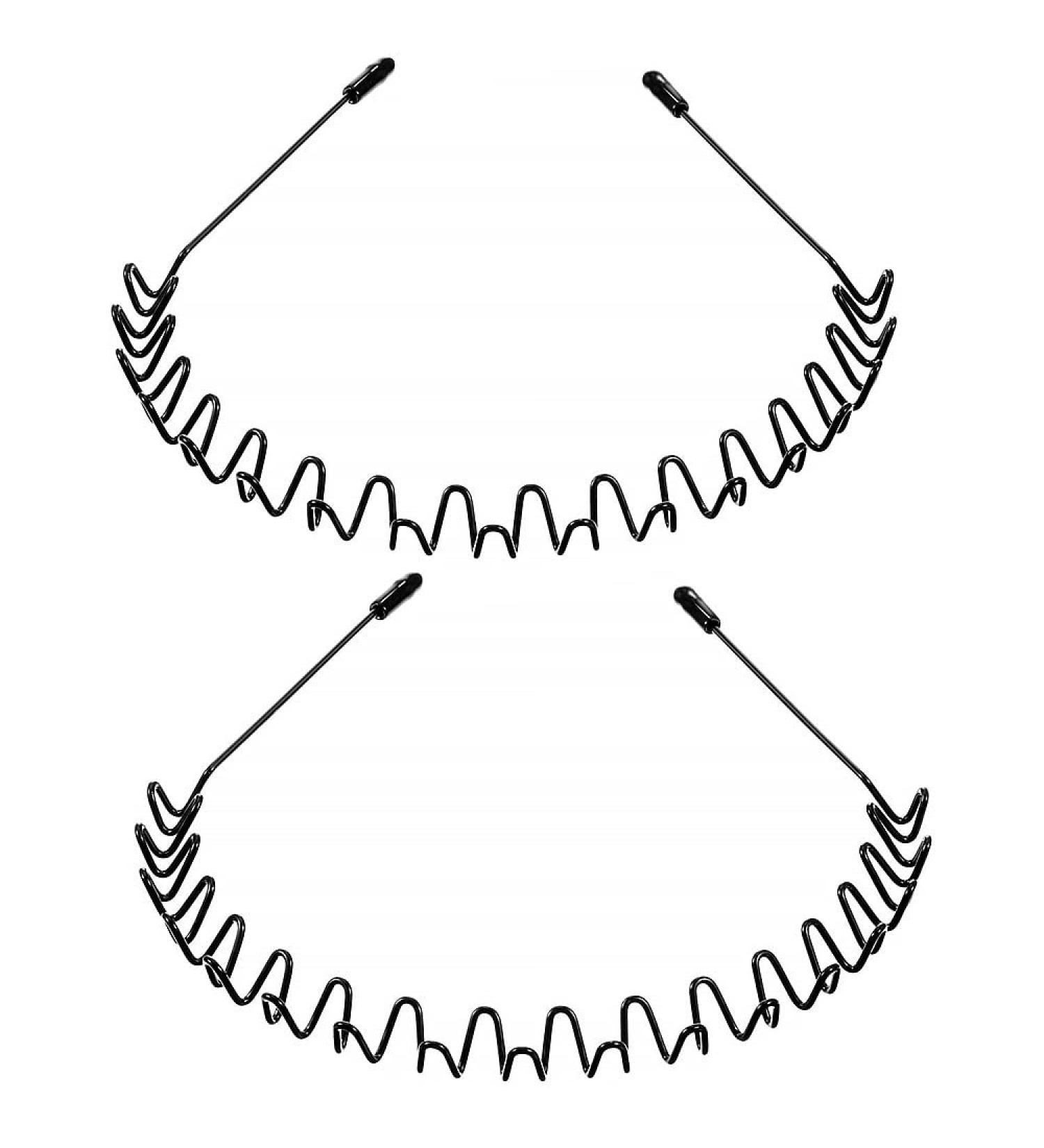 2pack Metal Hair Bands for Men Women's Headbands Unisex Black Wavy Spring Sports Headband for Men's Hair Band Hoop Clips Women Accessories Simple Elastic Non Slip Wide Headwear - Buy Online on GoSupps.com