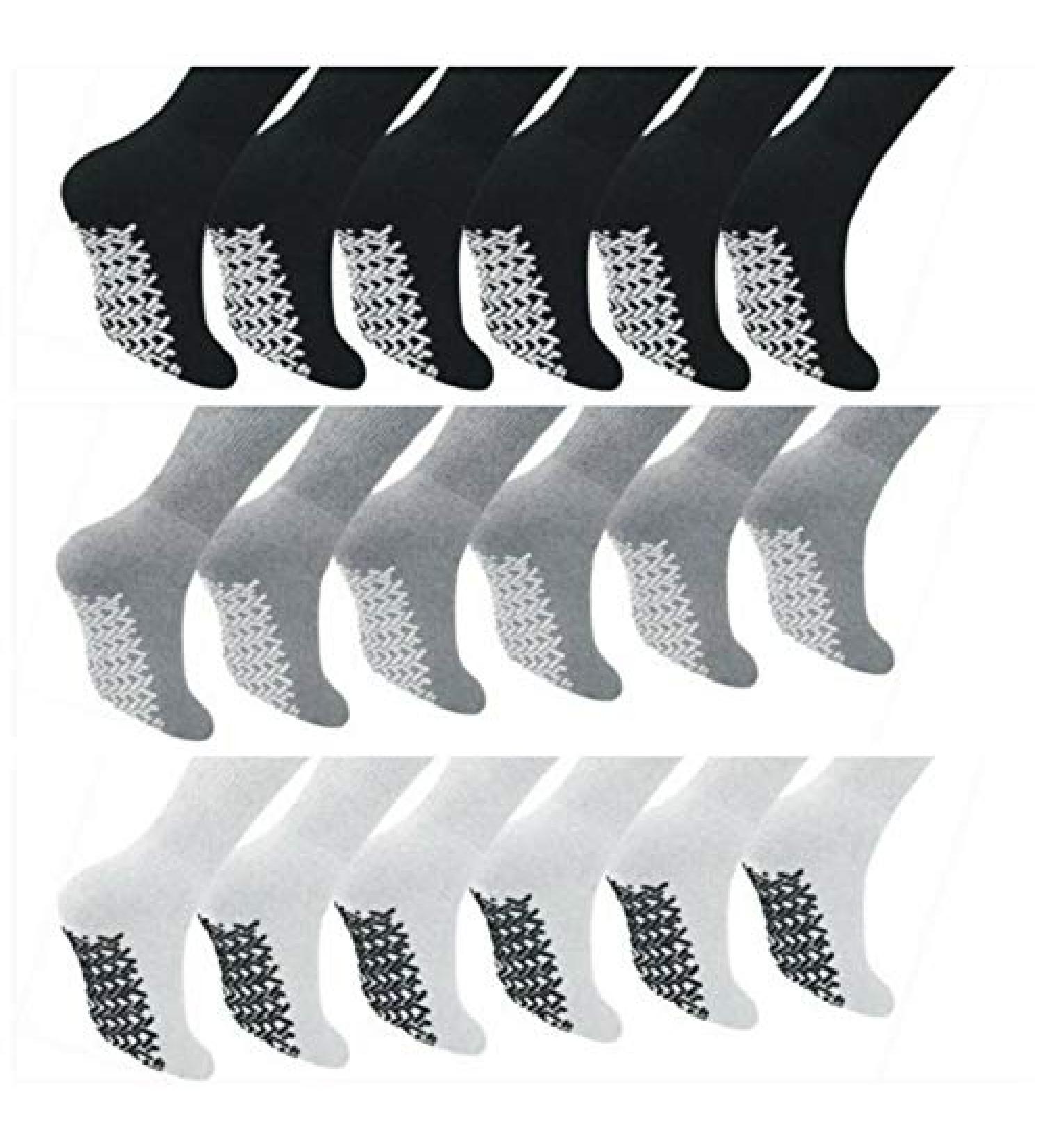 Diamond Star Anti Skid Socks 6 Pack Grey 13-15 | Non Slip Non Binding Hospital Diabetic Crew Socks for Men Women - Buy Online on GoSupps.com