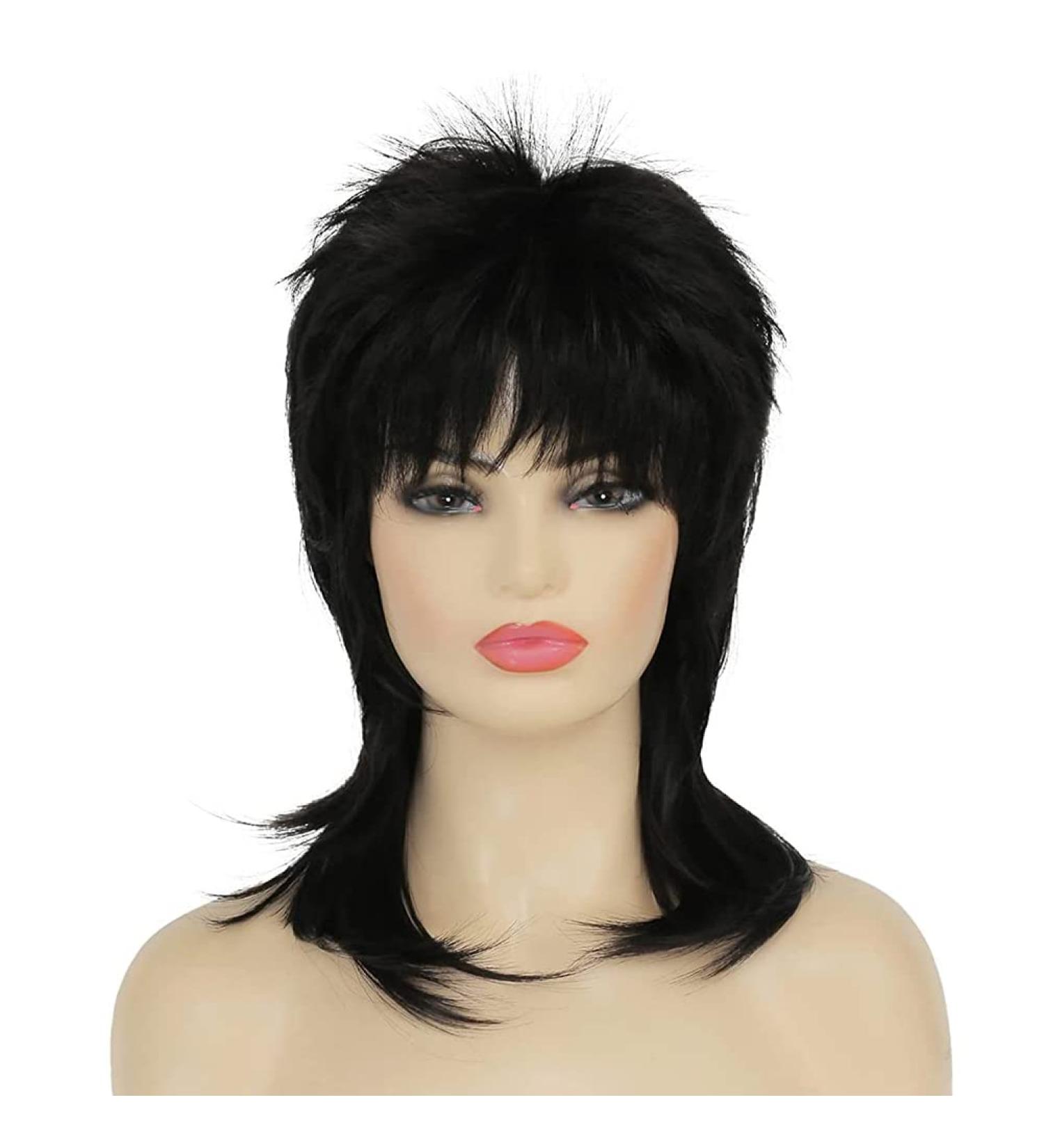 Amnenl Short Black Shaggy Layered Mullet Wig for Women - Heat Resistant Cosplay Daily Hair Wig (Black) - Buy Online on GoSupps.com