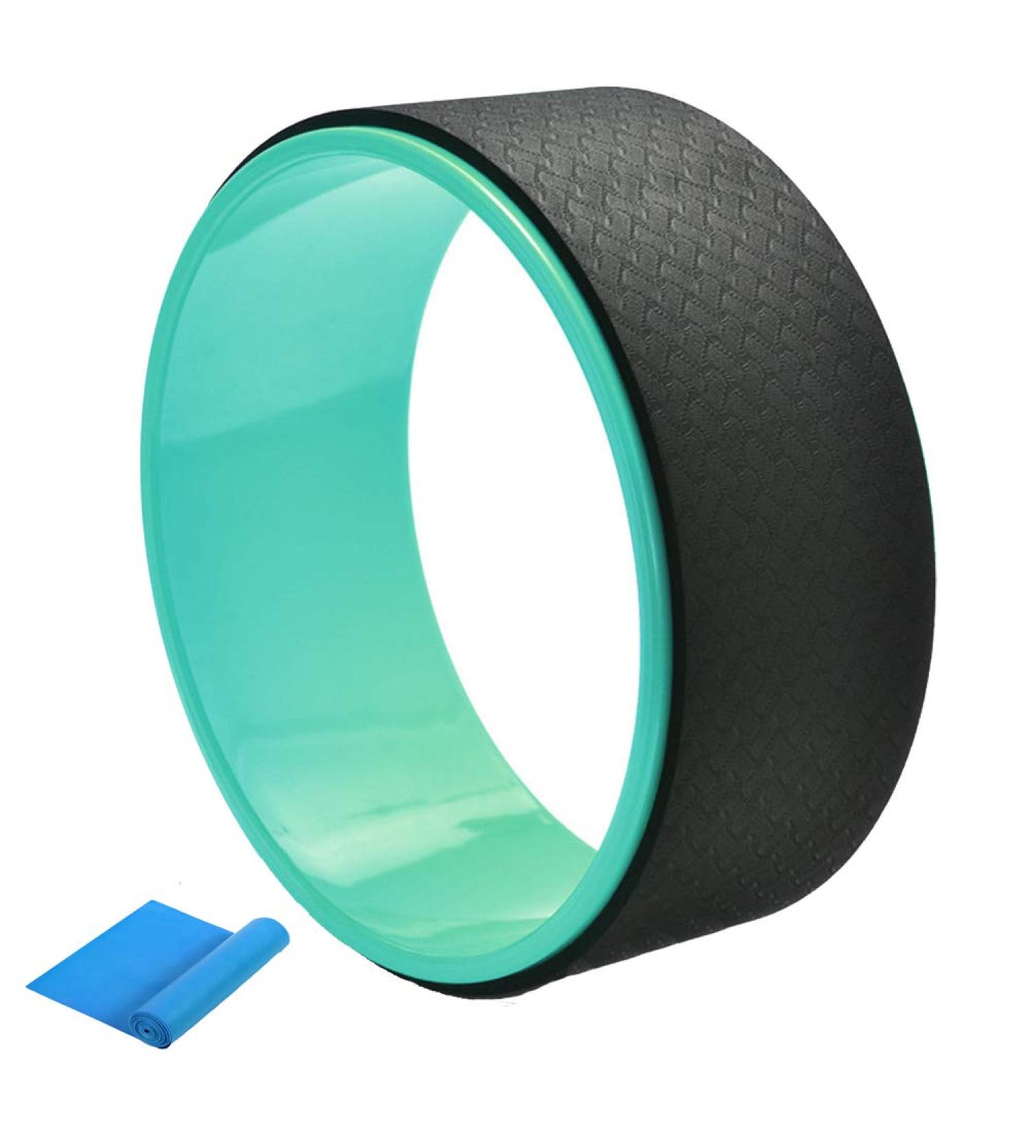 NGT 13 inch Yoga Wheel for Back Pain | Strongest Dharma Yoga Prop Wheel with Free Yoga Bands - Black-Green - Buy Online on GoSupps.com